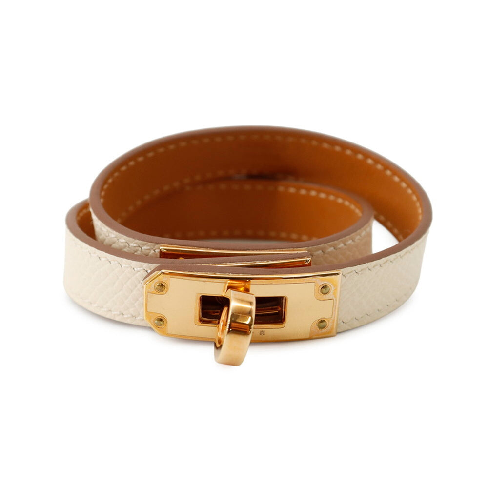 Hermes Kelly Double Tour Bracelet, Craie Pink Epsom Leather, U Stamp, Size T2 — Like New
