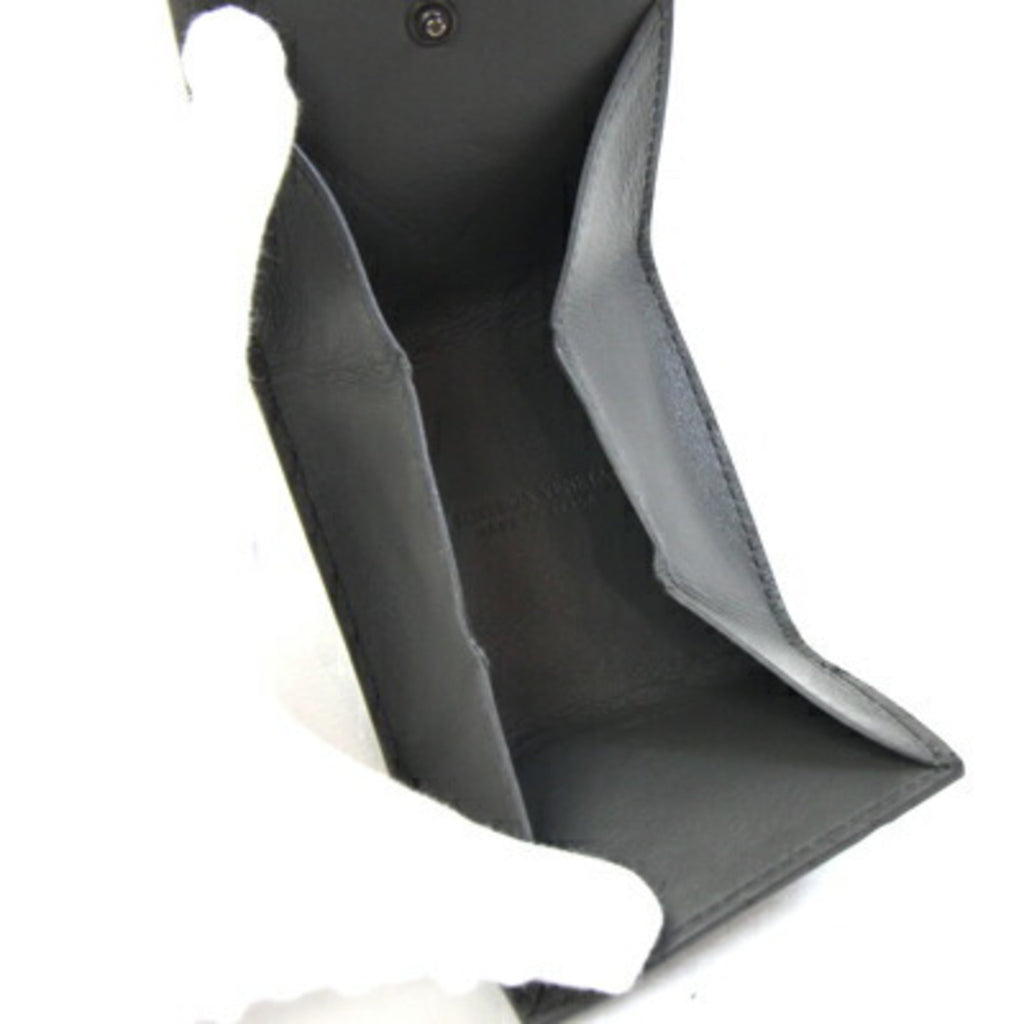 Bottega Veneta Intrecciato Coin Case 596579 Dark Gray Leather Compact Wallet with Purse, Tri-Fold Mini Wallet, Square, for Men and Women