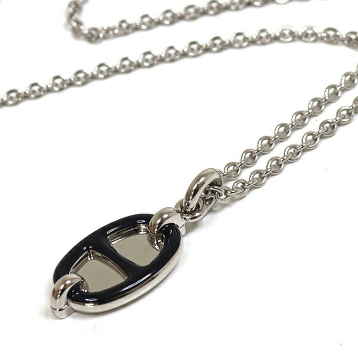 Hermes HERMES Pendant Mini Maillon PM Black Silver Necklace Unused — New - Store Return