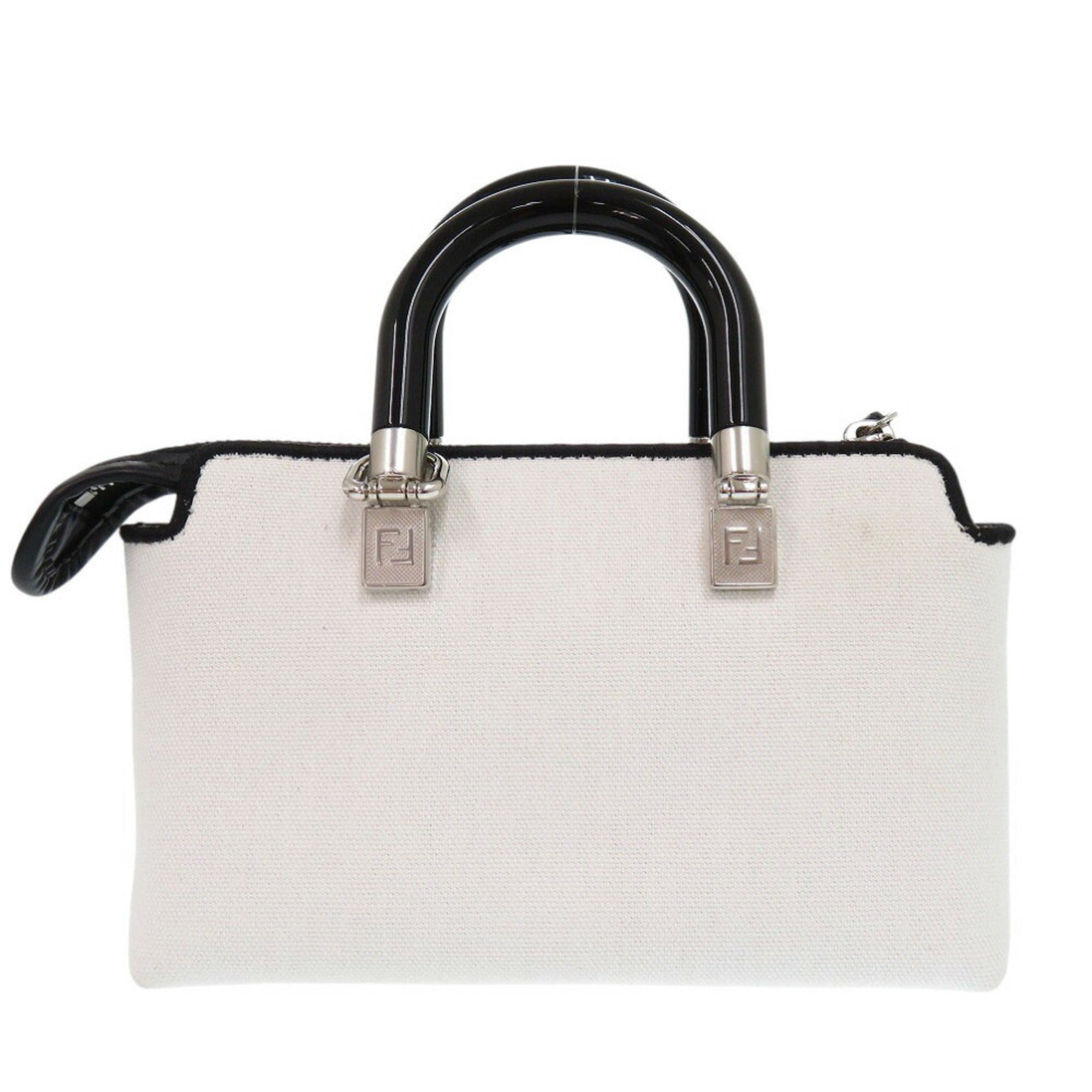 Fendi By The Way Small 8BS067 ANVG Canvas Leather Plexiglass White Handbag 1783FENDI