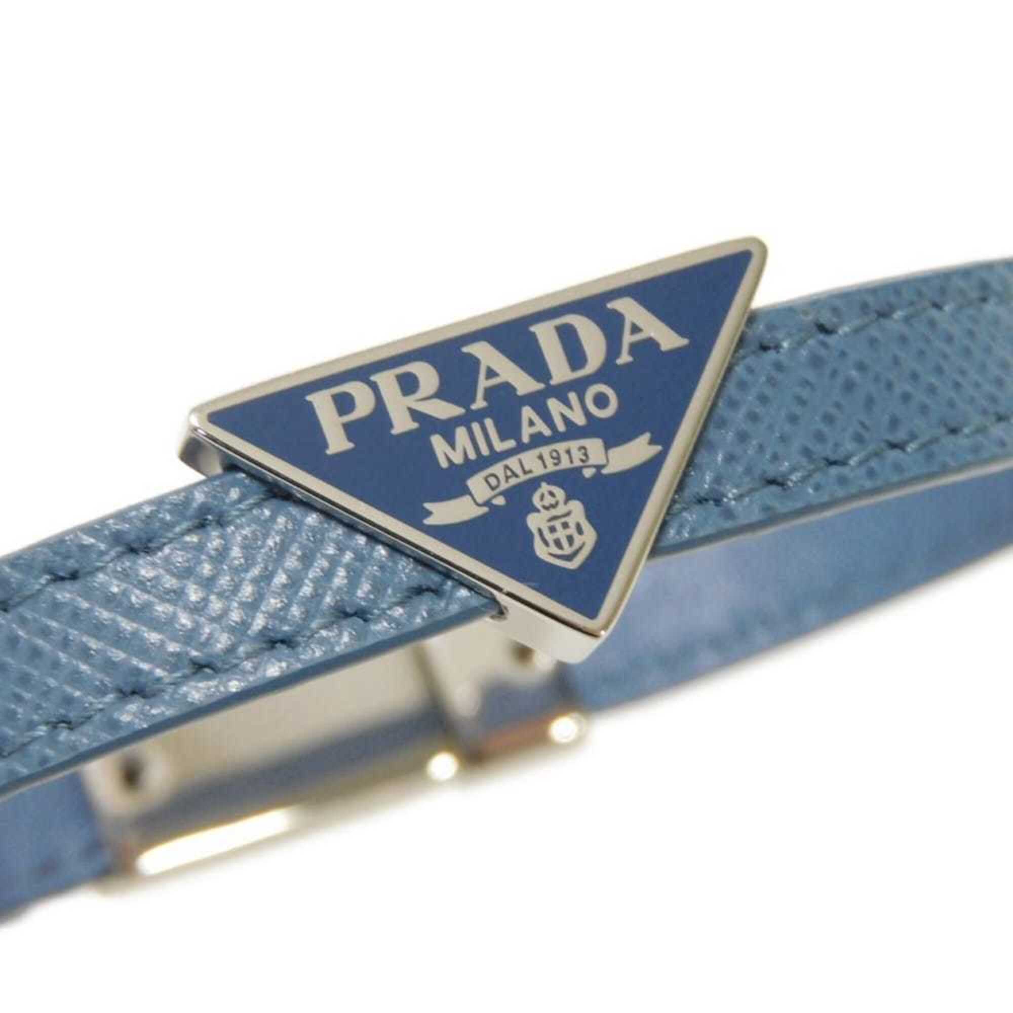 Prada Saffiano Bracelet, Size M, Enamel Blue, Silver Triangle Logo, Avio 2IB289 053 F0154, Men's/Women's — Like New
