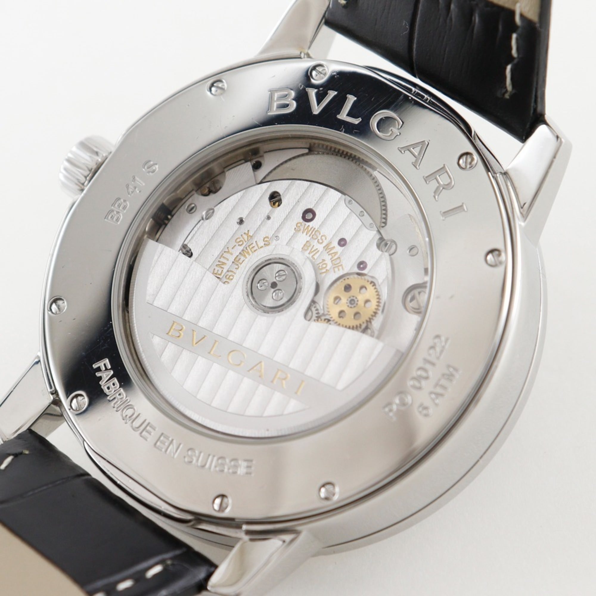 Bvlgari Watch BB41BSLD Stainless Steel and Leather Automatic Analog Display Black Dial Men's — Very Good