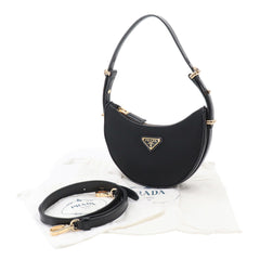 Prada Arque Small 2-way Hand/Shoulder Handbag, Nylon and Leather, Black, 1BC194, Gold Hardware — New - Store Return