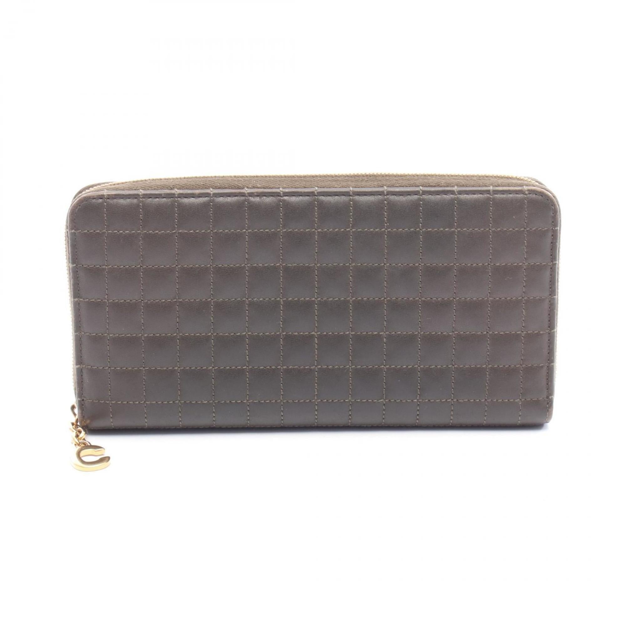 Celine C Charm Large Zipped Wallet, Round Leather Women's, Khaki, 10B553BFL