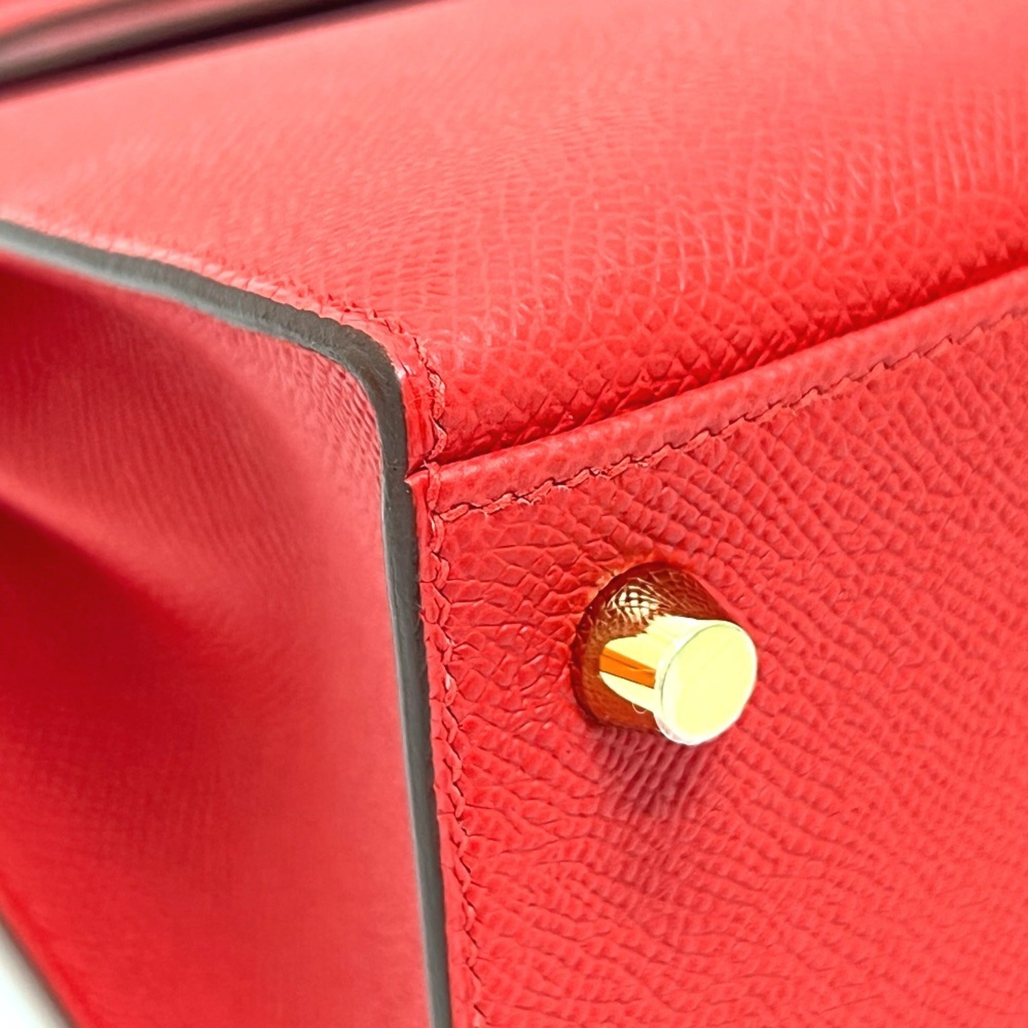 HERMES Kelly 25, Outer Stitching, 2-Way Bag, Shoulder Handbag, Epsom Leather, Women's, ROUGE RADIEUX, Gold Hardware, Red — New - Store Return