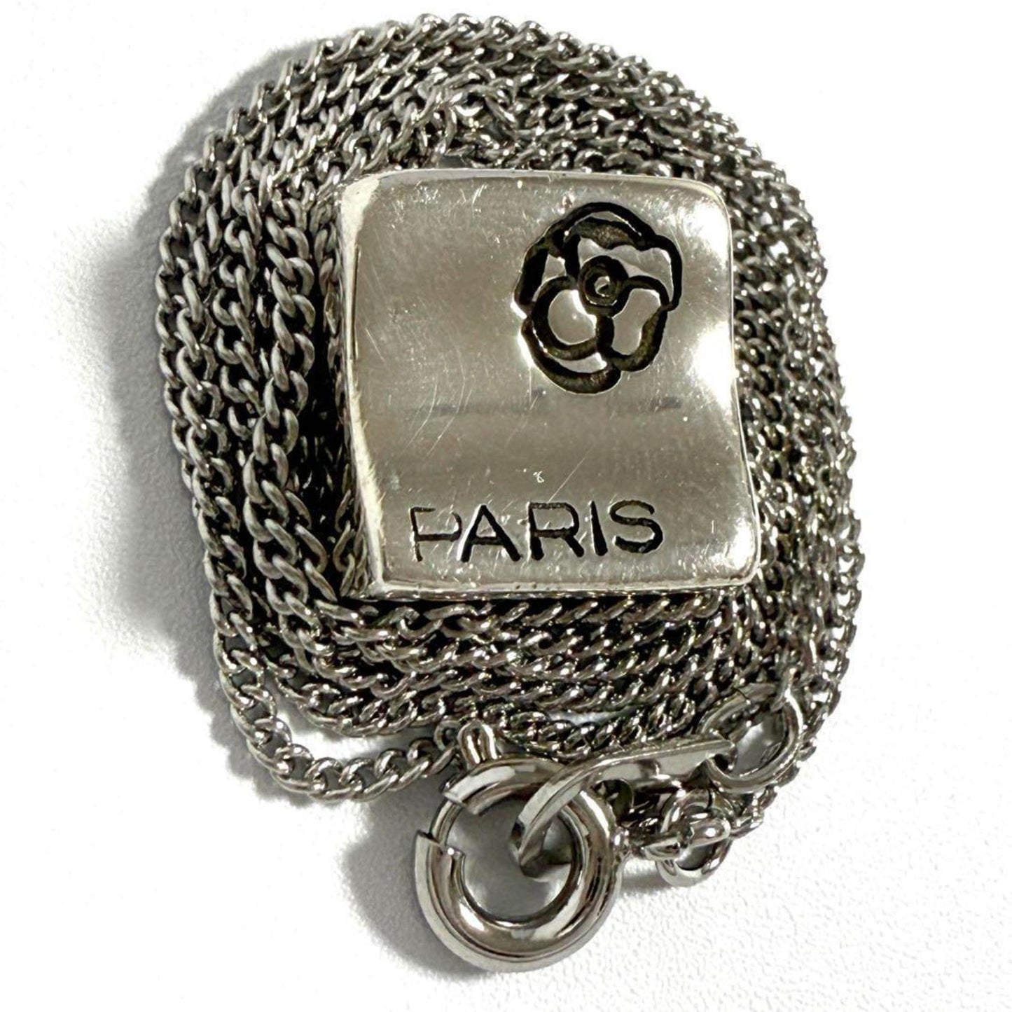 Chanel Pendant Necklace Silver Coco Camellia Reversible