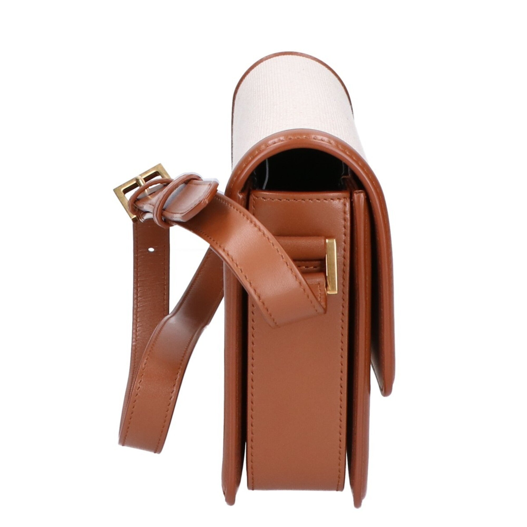 Yves Saint Laurent SAINT LAURENT PARIS 634305 Canvas x Leather Solferino Medium Flap Shoulder Bag, Natural Brown, Gold Hardware, Women's — Like New