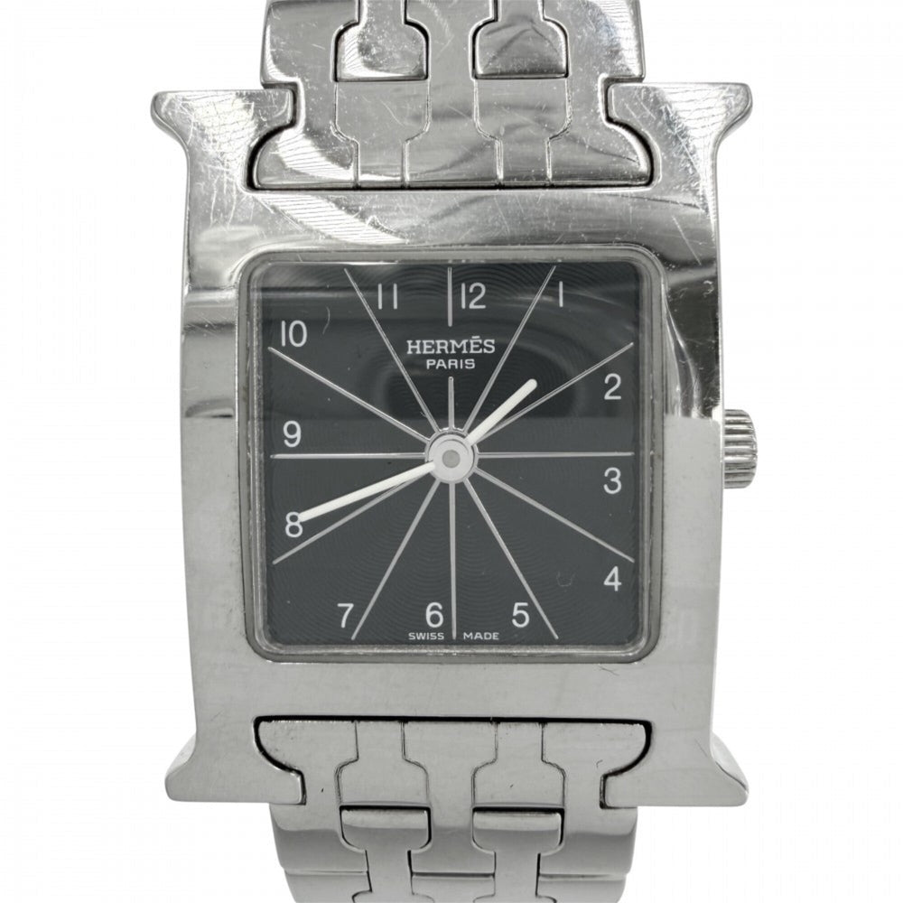 Hermes H-Watch Women's Quartz Watch, Black Dial, H WATCH, Battery Operated, Stainless Steel, Silver/Black, HERMES HH1.210 — Good