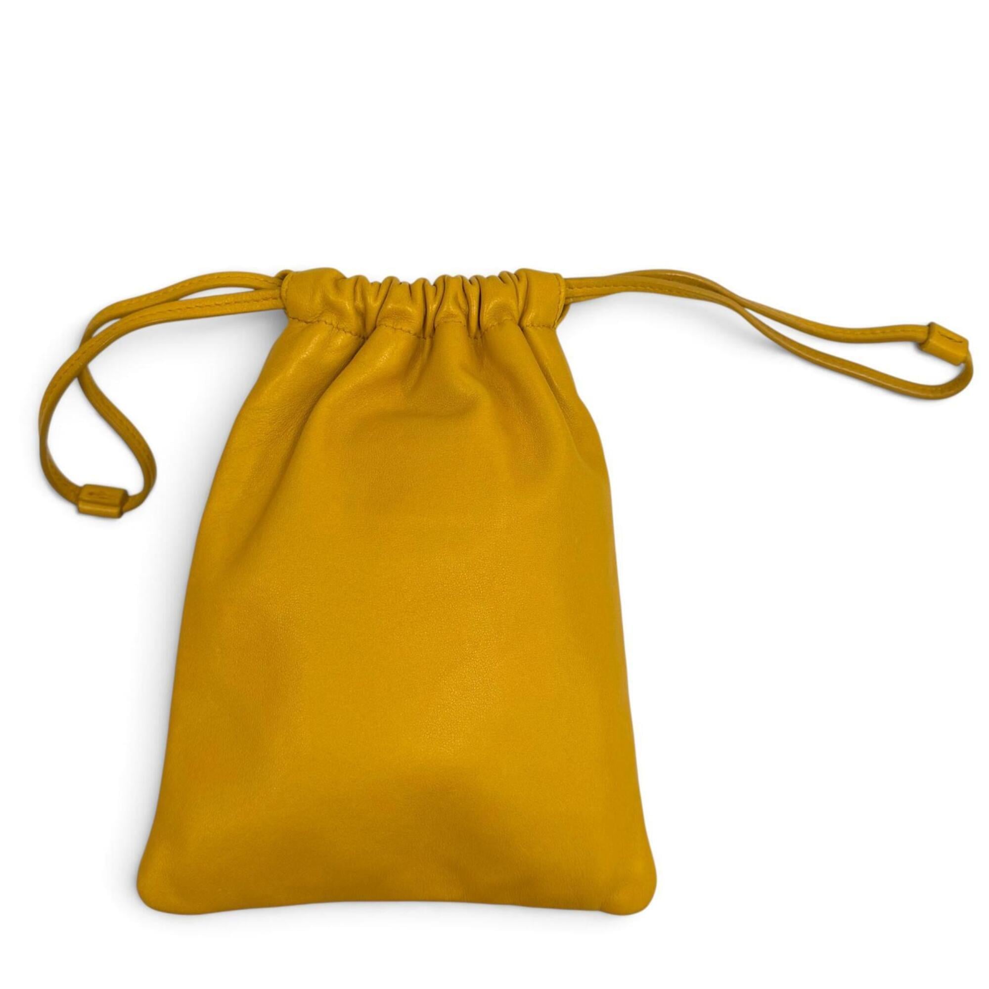 Yves Saint Laurent SAINT LAURENT PARIS 640714 Drawstring Leather Chain Shoulder Bag, Yellow, Made in Italy, Women's, with Dust Bag — Like New