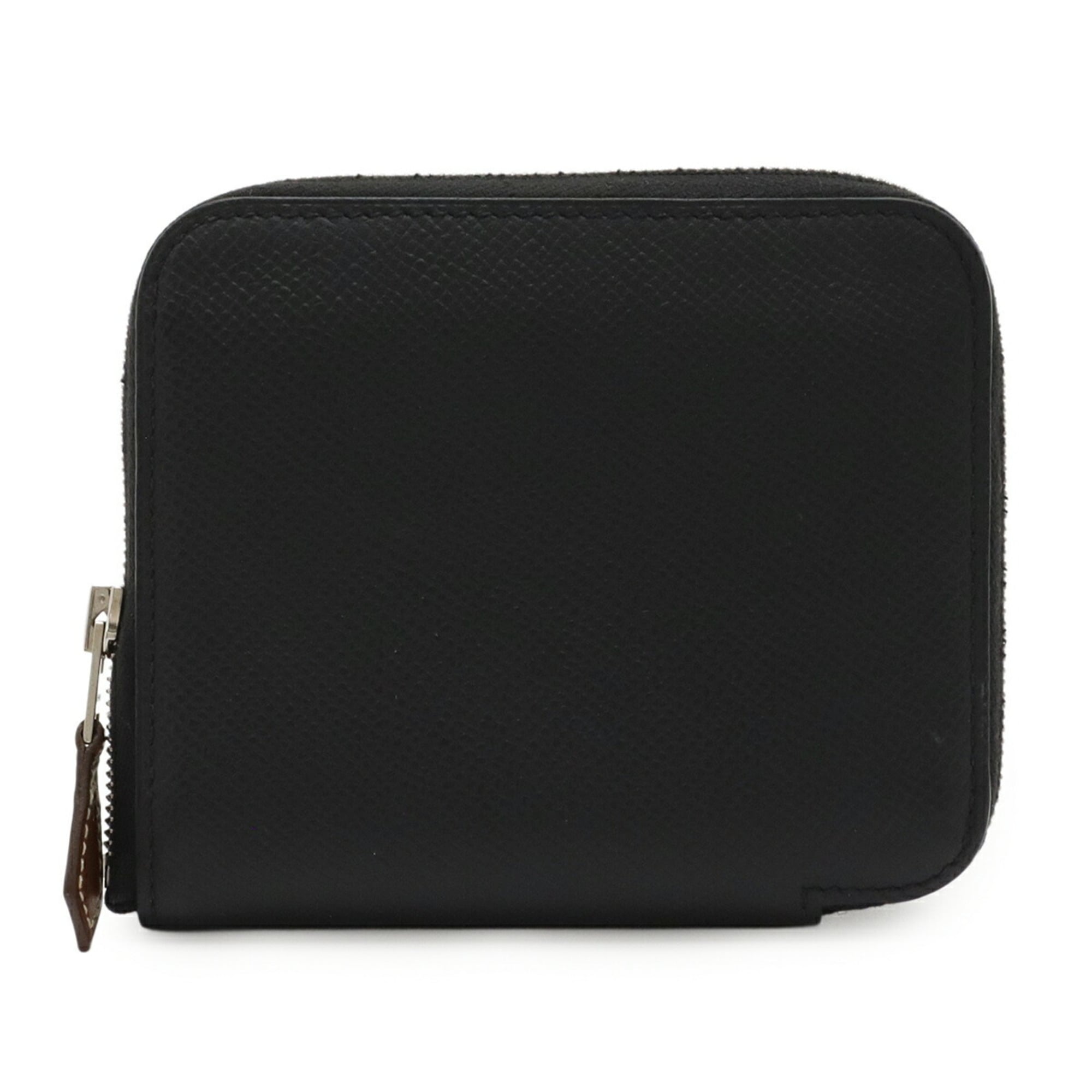 HERMES Azap Silkin Compact Coin Case Wallet/Coin Purse Round Epsom Leather Black with D Stamp