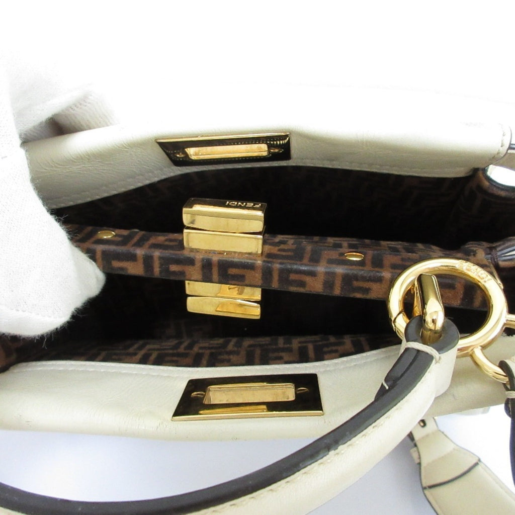 FENDI Peekaboo Mini Handbag/Shoulder Bag, Off-White, Women's
