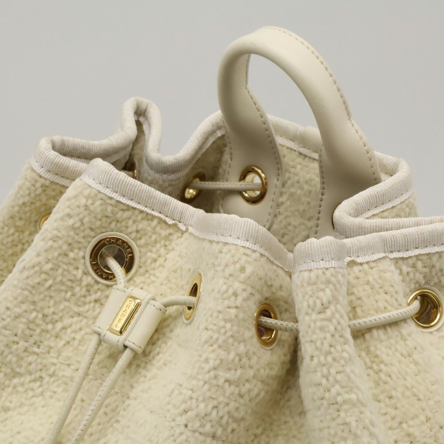 CHANEL Deauville Line Rucksack Shoulder Bag Chain Velour Light Beige A93787