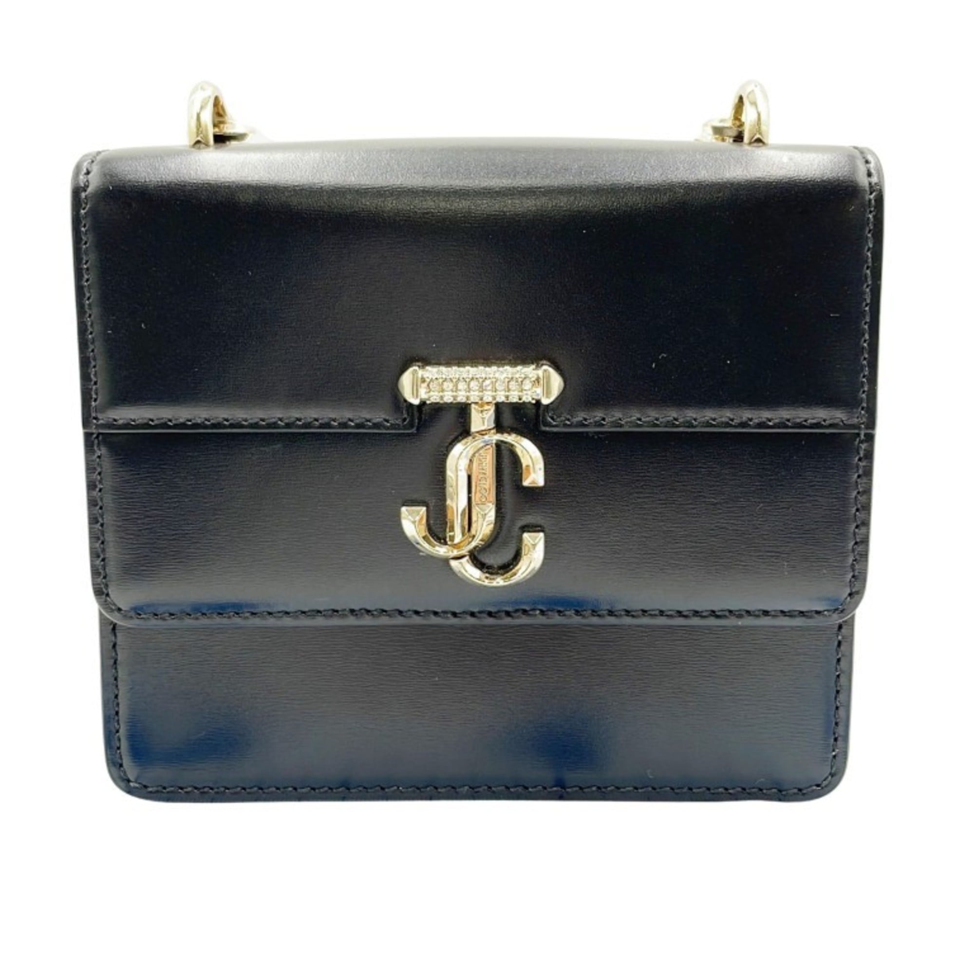 JIMMY CHOO Varenne Shoulder Bag, XS, Black Leather, Women's, Rhinestones and Faux Pearls