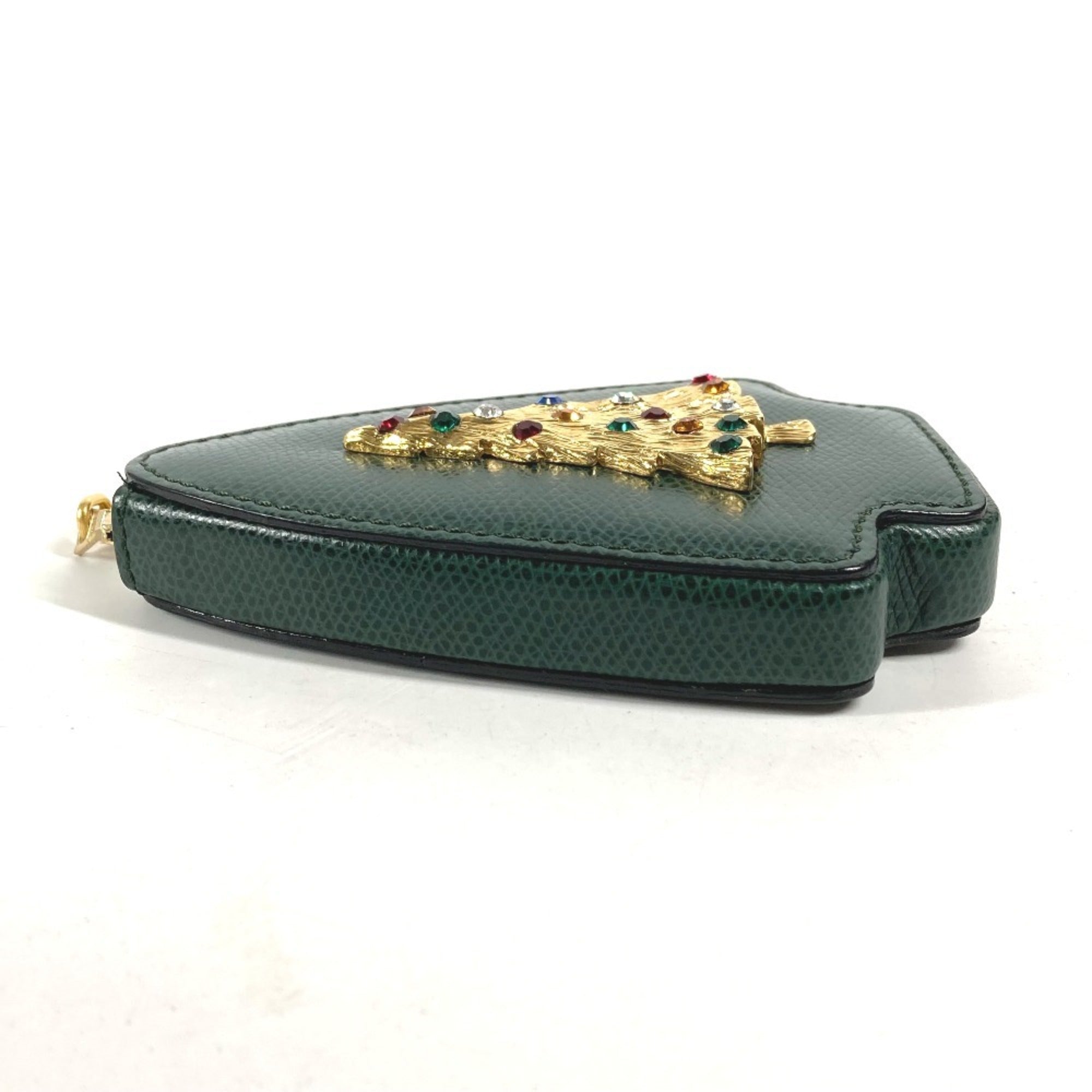 CELINE Rhinestone Tree Coin Purse Wallet Pouch Leather Women's Green
