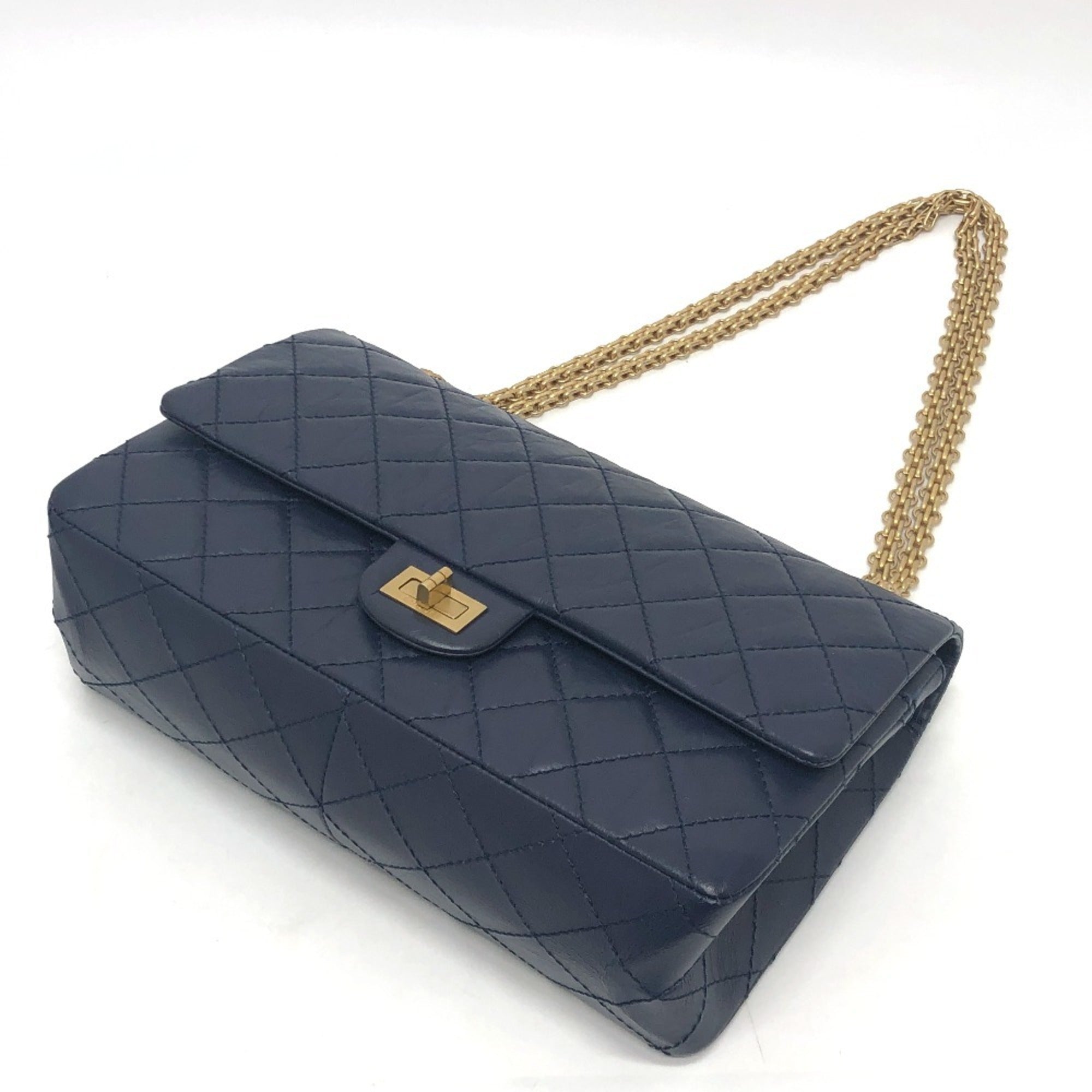 CHANEL Chanel Matelasse Double Flap 2.55 Bag Shoulder Crossbody Leather Women's Navy — Like New