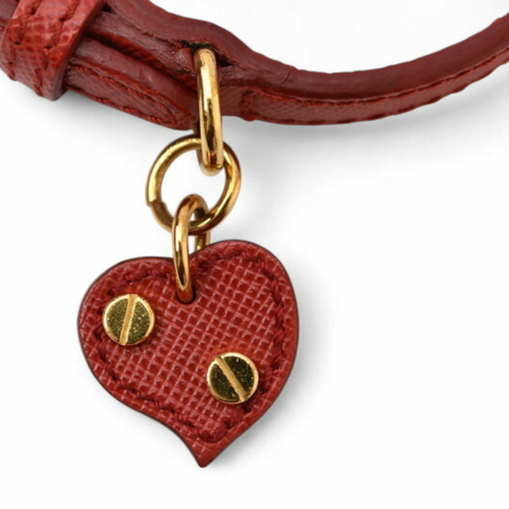 PRADA Unused Bracelet Bangle SAFFIANO Saffiano Heart Charm FUOCO Red 1AJD45 — New - Store Return
