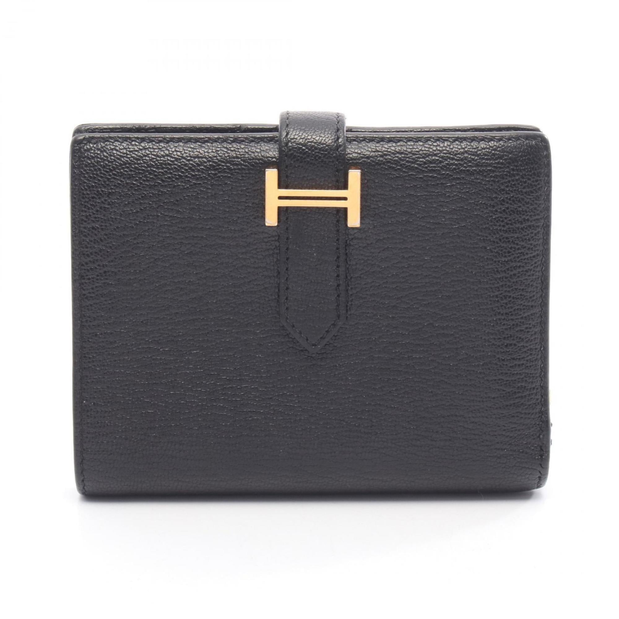Hermes Hermès Bearn Compact Bifold Wallet, Leather, Chevre, Women's, Black