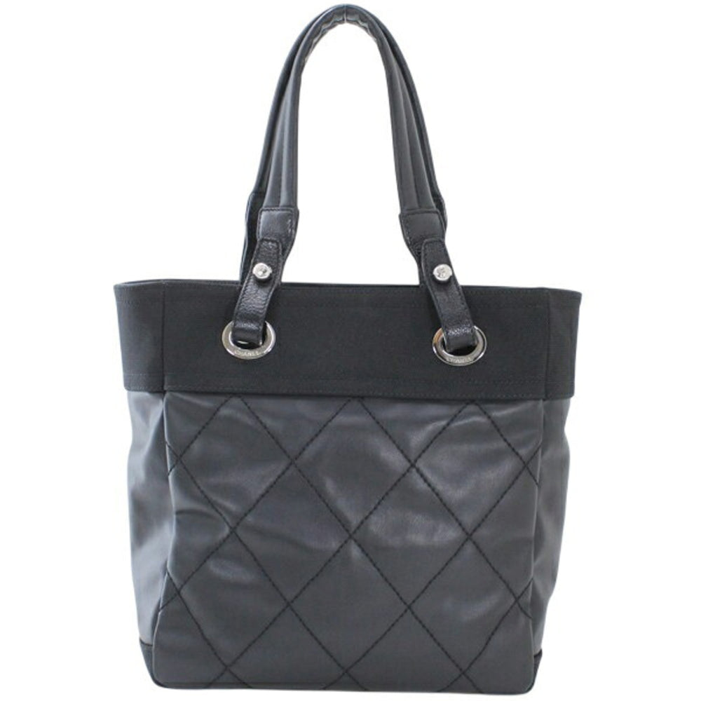 CHANEL Paris Biarritz Tote PM Black PVC Nylon Leather Bag Coco Mark A34208 T6222 — Like New