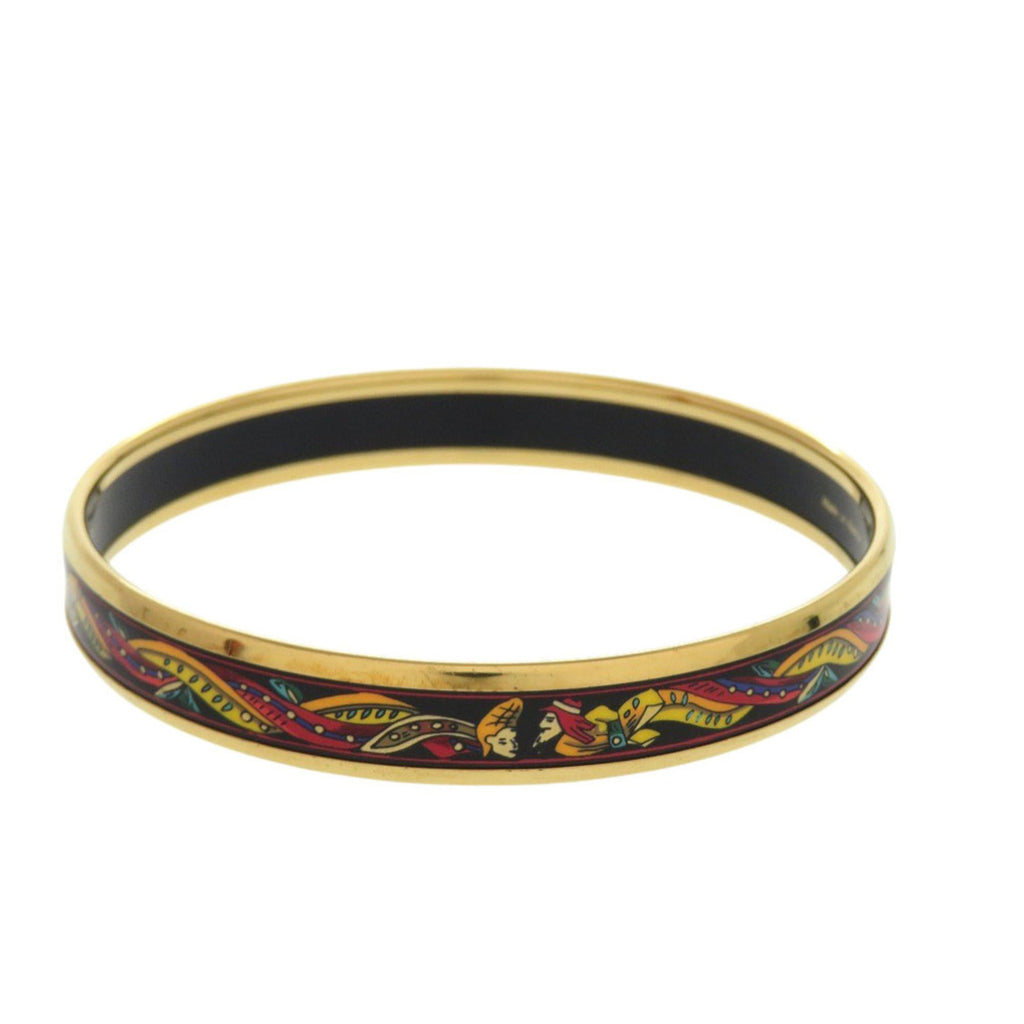 Hermes Excellent condition Hermès enamel PM bangle, metal black and gold, Y stamp (2020 model), black, 1136