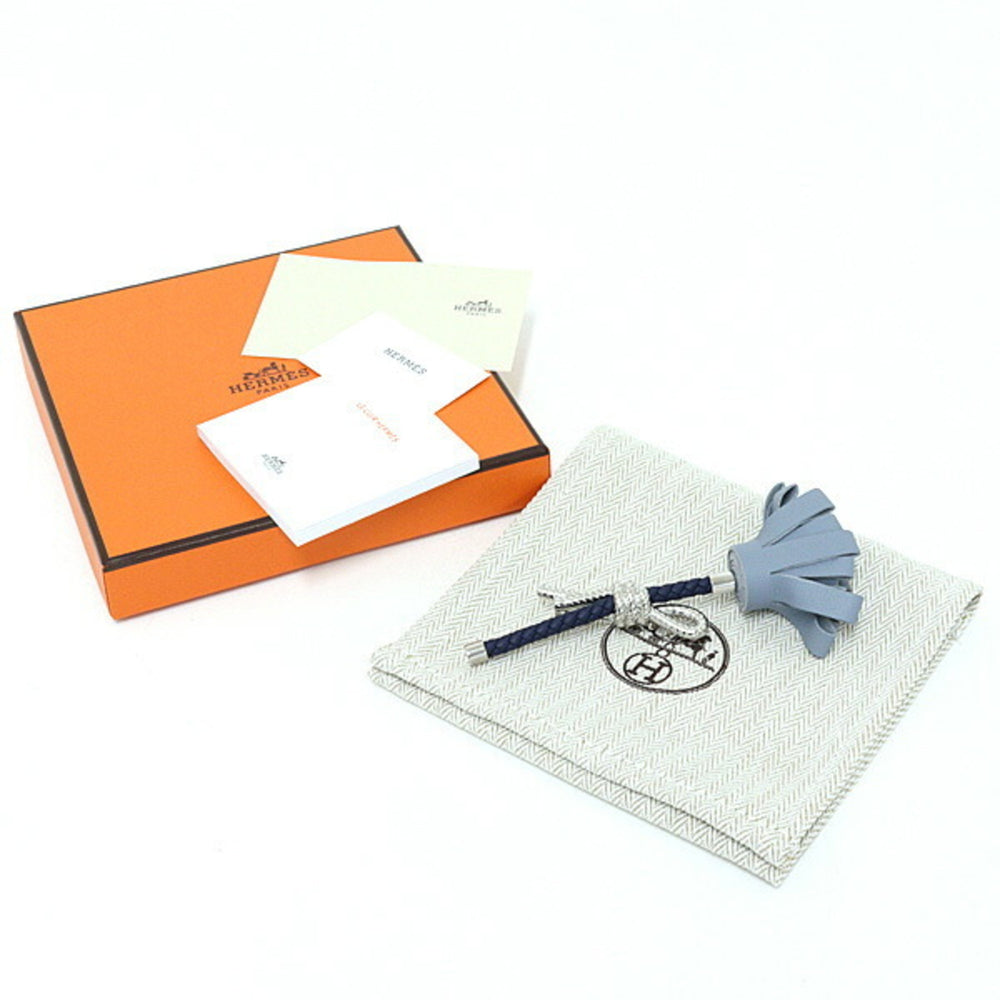 Hermes HERMES Brooch Fleur Swift Linen Blue Navy Flower — Like New