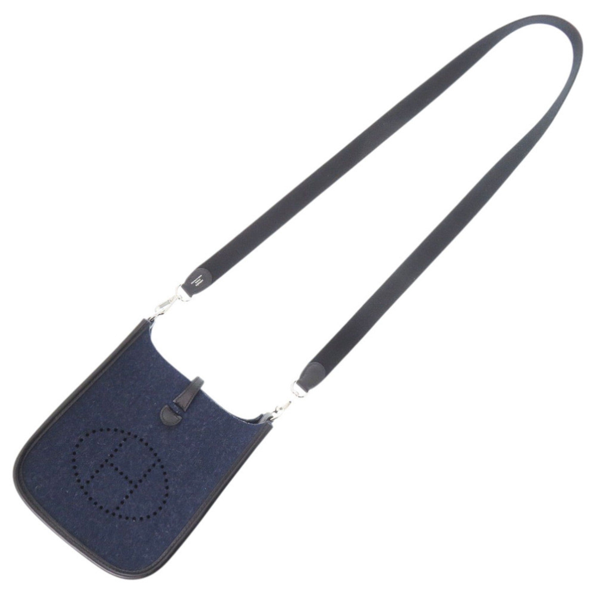 Like New Hermes Evelyne TPM Amazon Felt Swift Leather Shoulder Bag in Blue Nuit with Silver Hardware, Y Stamp (2020 Model), 0968HERMES — Like New