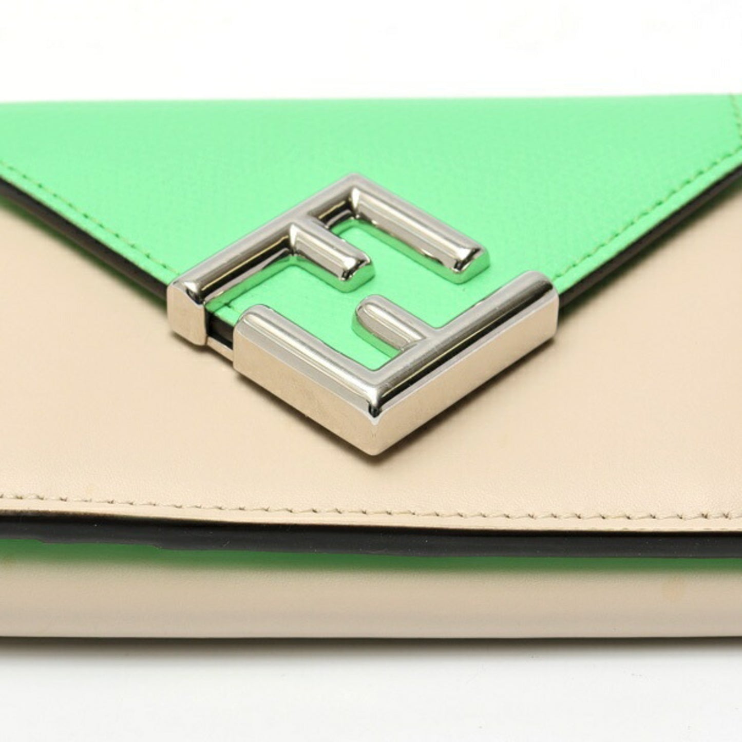 Fendi FF Diamond Wallet Trifold 8M0480 Light Green Beige S-159382