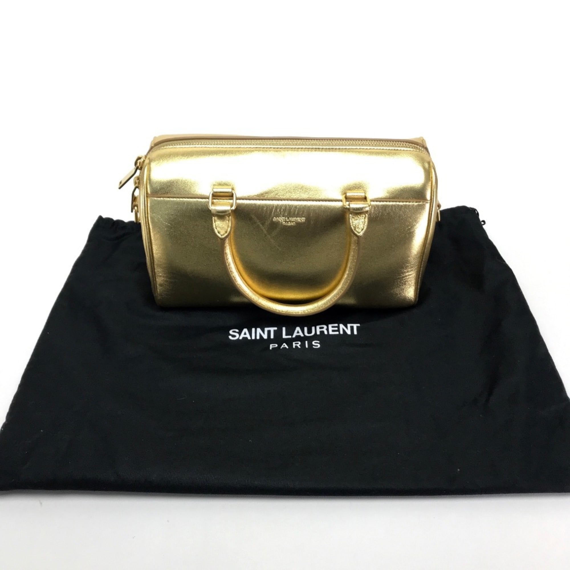 SAINT LAURENT Saint Laurent Paris Baby Duffle Handbag Shoulder Bag Leather Women's Gold — Like New