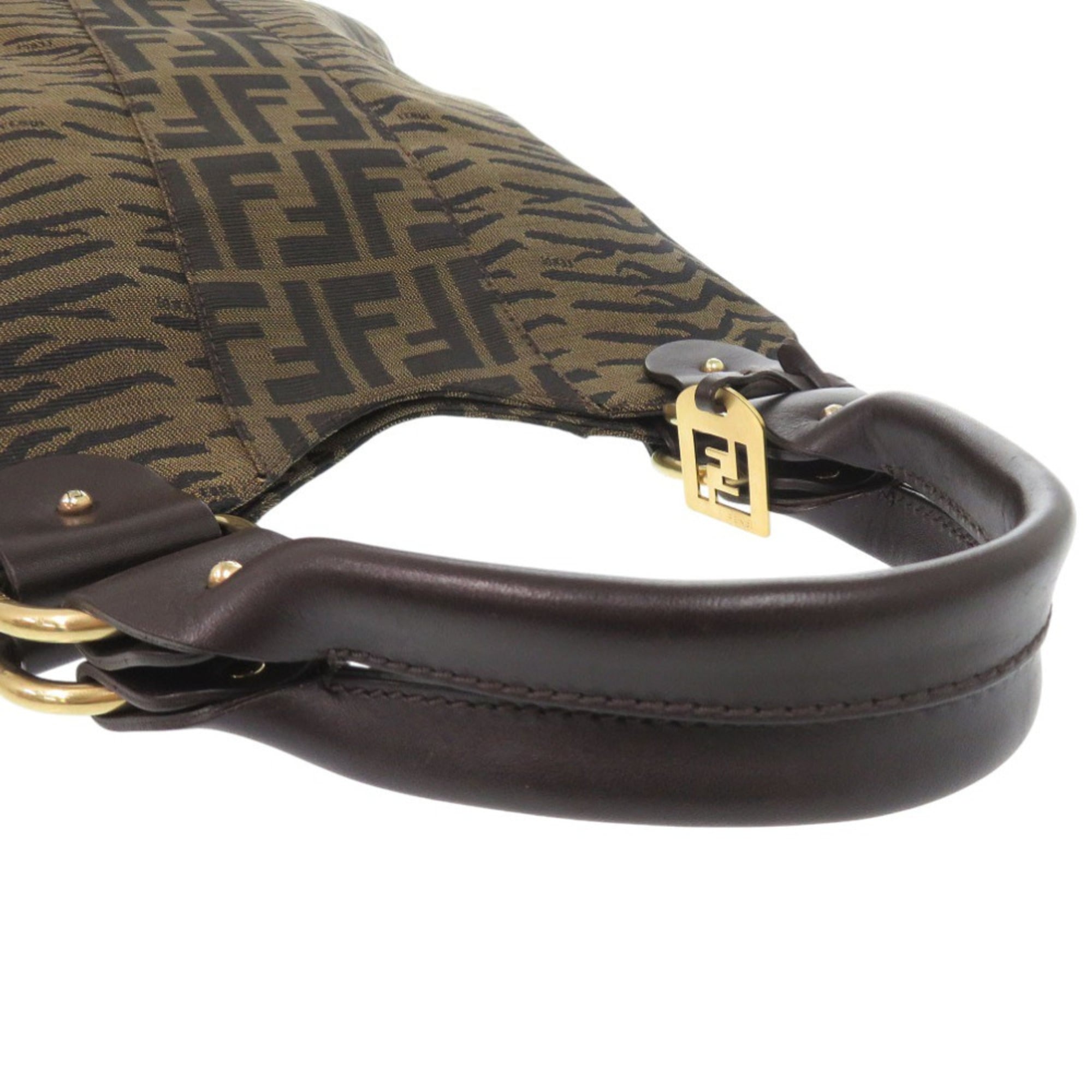 Excellent condition Fendi Zucca handbag in tiger print canvas and leather, brown, 1378