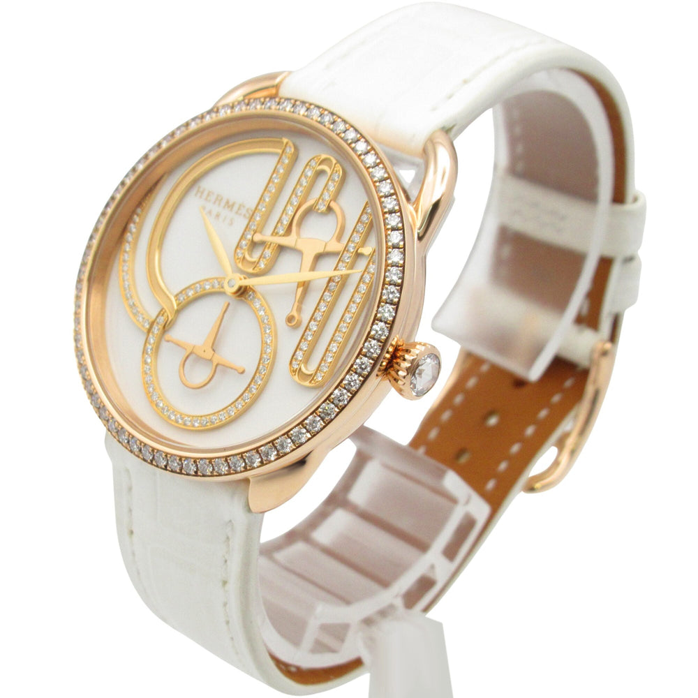 Hermes Arceau Grande Turarara Bride et Maure Watch, 18K Pink Gold (PG), Diamond, Leather Strap, Women's, White (AR12.671) — Very Good
