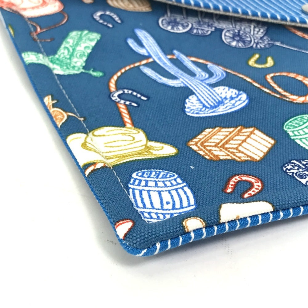 HERMES Hermes Flat Western Company GM Case Pouch Cotton Women's Blue E-230927-3 — New - Store Return