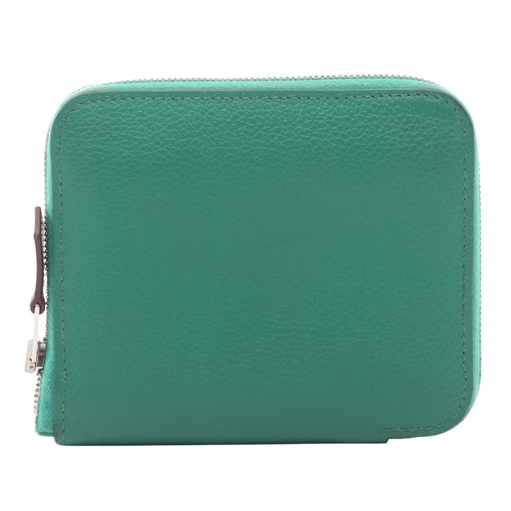 Hermes Hermès Azap Compact Silkin Round Wallet, Leather Evercolor, Women's, Green