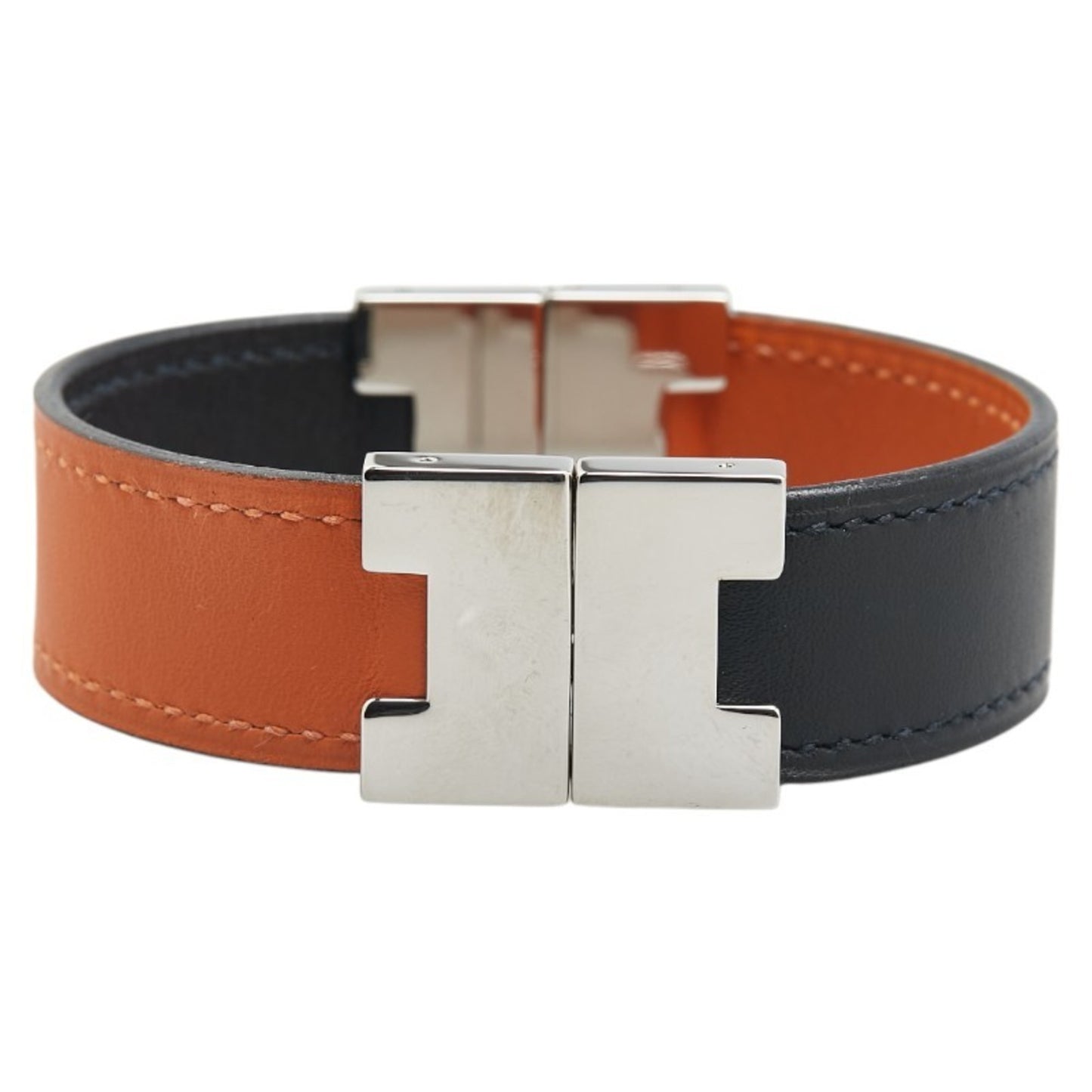 Hermes Lurie Reversible Bracelet Black Brown Swift Metal Women's HERMES