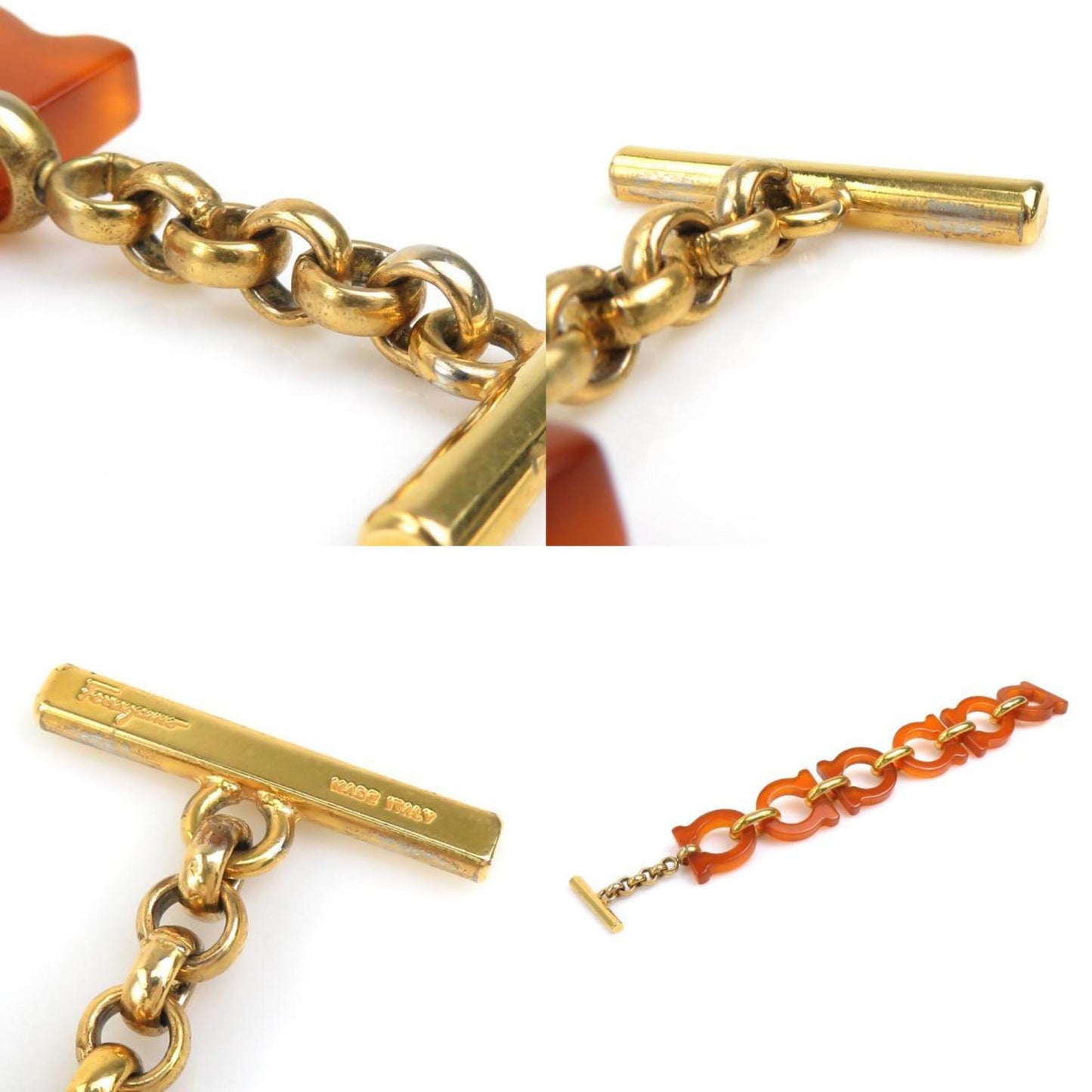 Salvatore Ferragamo Bracelet Gancini Plastic Metal Brown Gold Women's e60548g