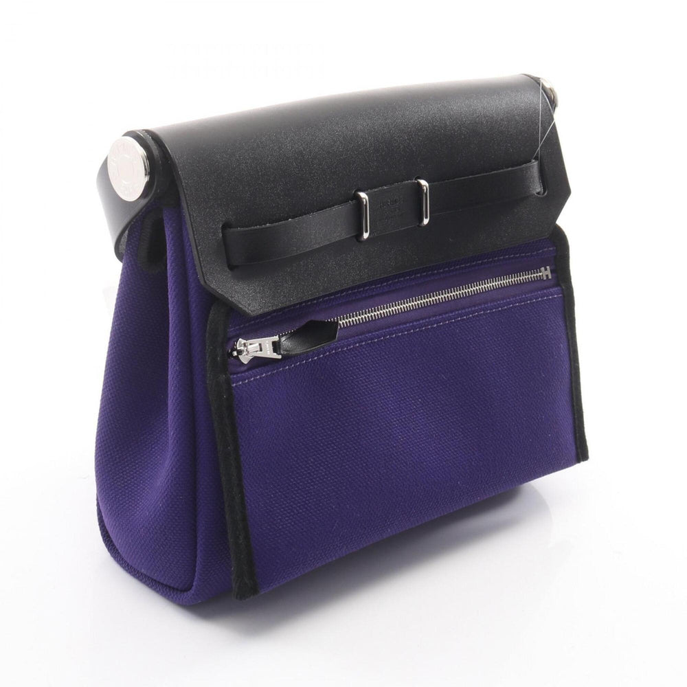 Hermes Herbag Zip Mini Shoulder Bag Handbag Canvas Leather Toile Military Vache Hunter Women's Purple Black — New - Store Return