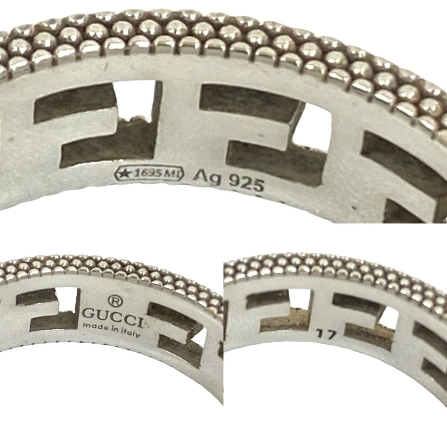 GUCCI Square G Arabesque Sterling Silver Ring, Men's Accessory, 32062