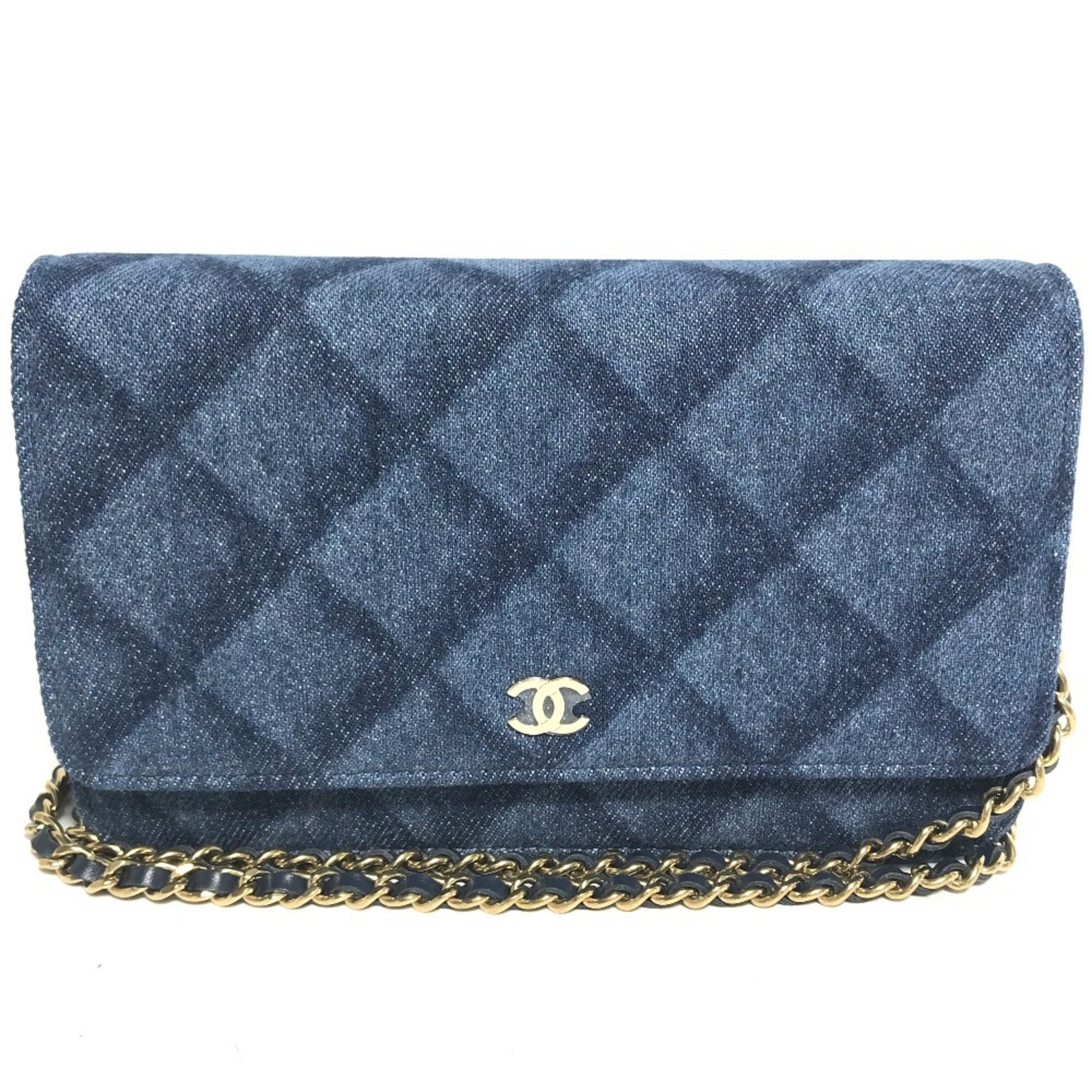CHANEL AP0250 Long Wallet Chain Bag Matelasse Shoulder Denim Women's Blue — New - Store Return