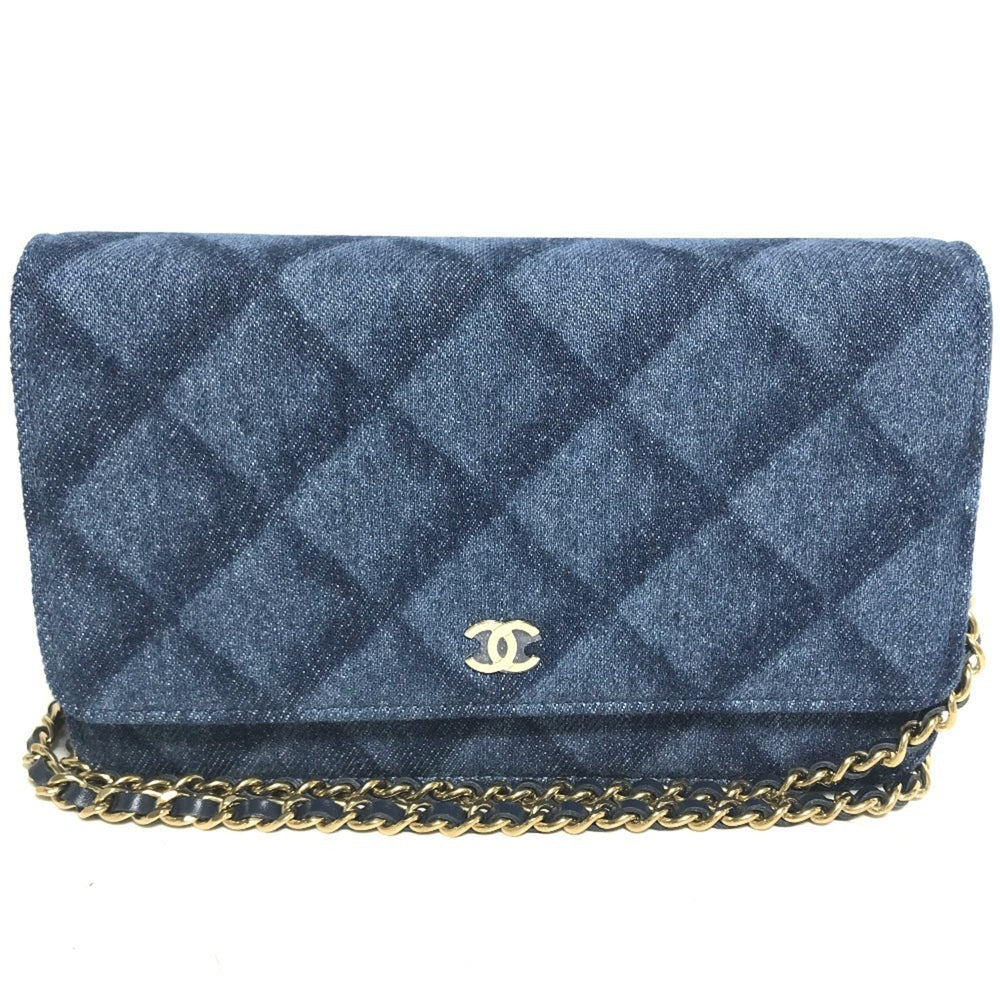 CHANEL AP0250 Long Wallet Chain Bag Matelasse Shoulder Denim Women's Blue — New - Store Return