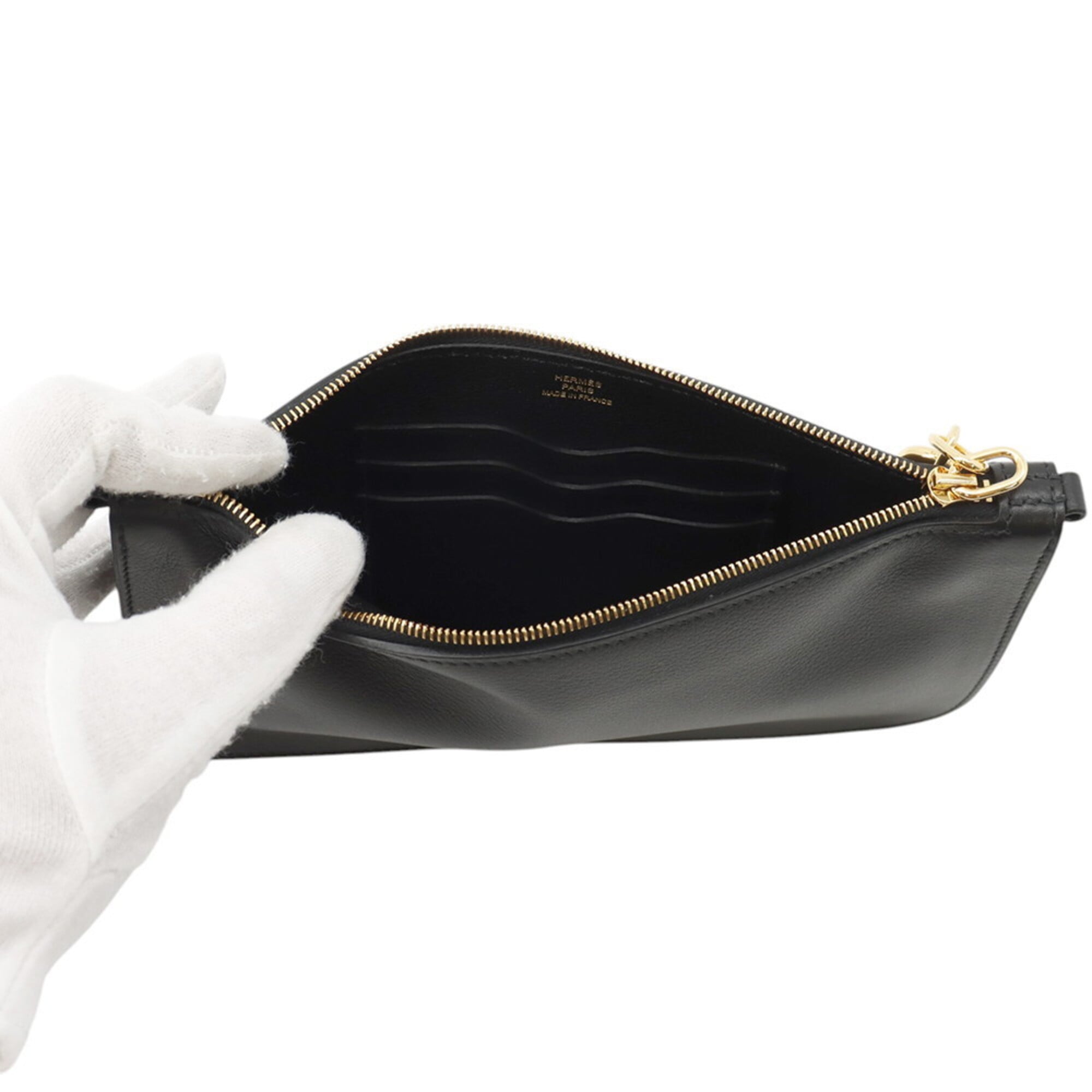 Hermes Shoulder Wallet Zip En Go To Chaine d'Ancre Black Evergrain K Stamp Handbag Pouch HERMES — Like New