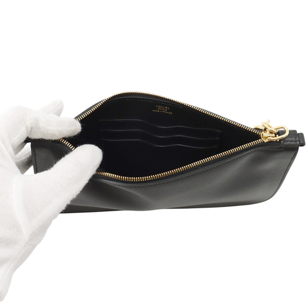 Hermes Shoulder Wallet Zip En Go To Chaine d'Ancre Black Evergrain K Stamp Handbag Pouch HERMES — Like New