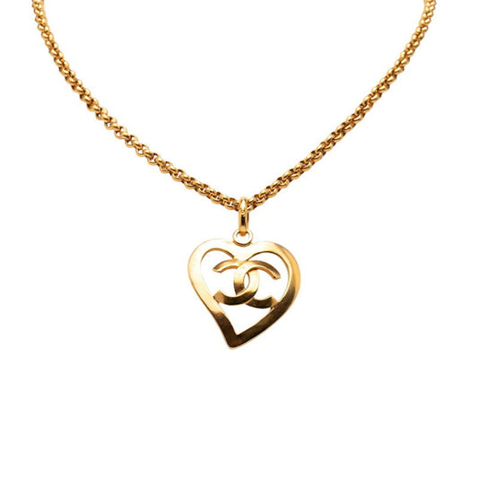 Vintage Chanel Coco Mark Heart Chain Pendant Necklace, Gold Plated, Women's