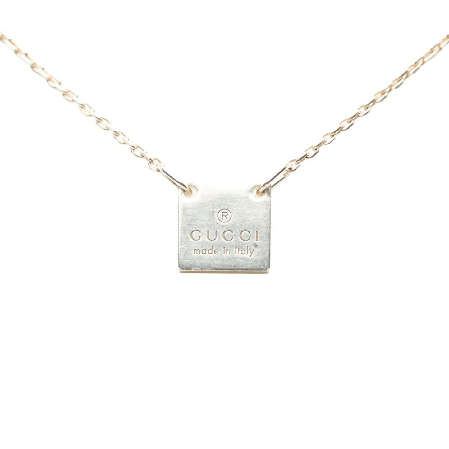 Gucci logo square pendant necklace in SV925 silver for women.
