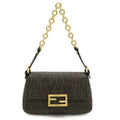 FENDI Zucchino Zucca pattern Mamma Bucket handbag PVC dark brown black 8BR180