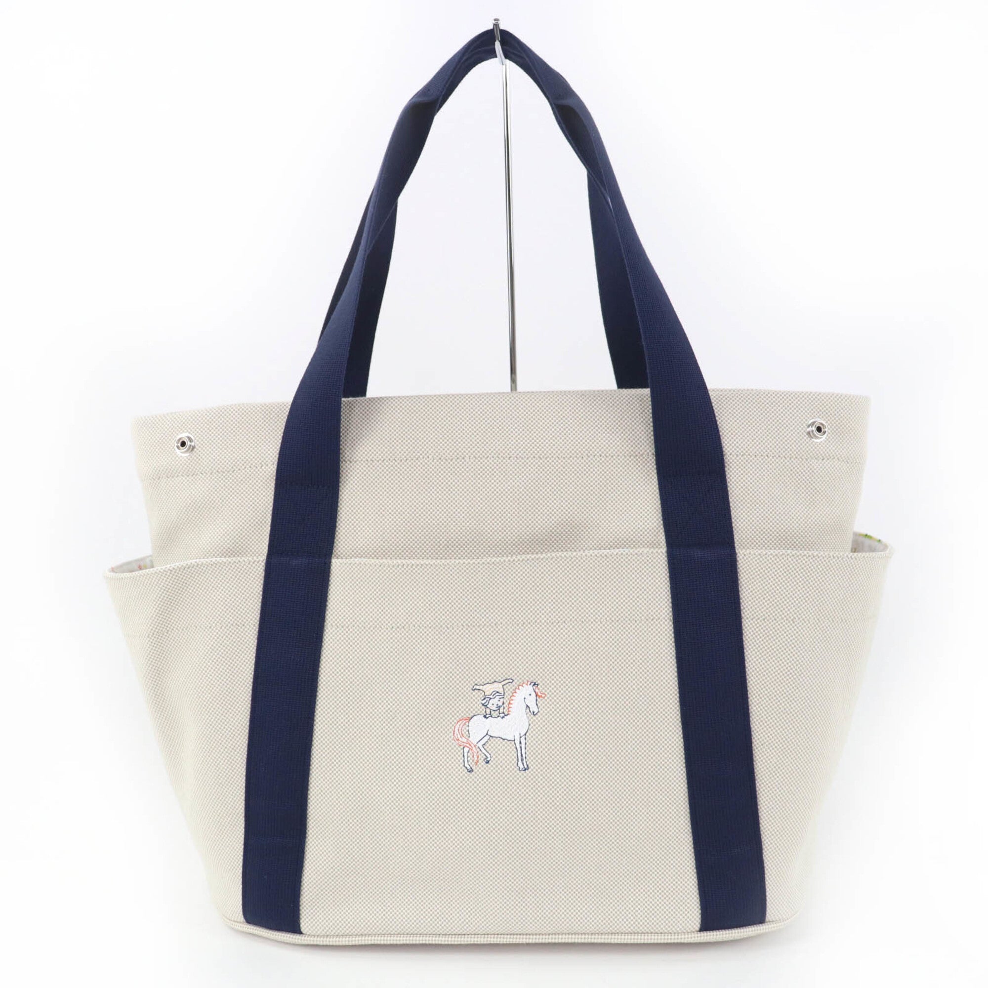HERMES Cabriole Tote Bag, 100% Cotton, Gris Perle, Made in France, Women's — Like New