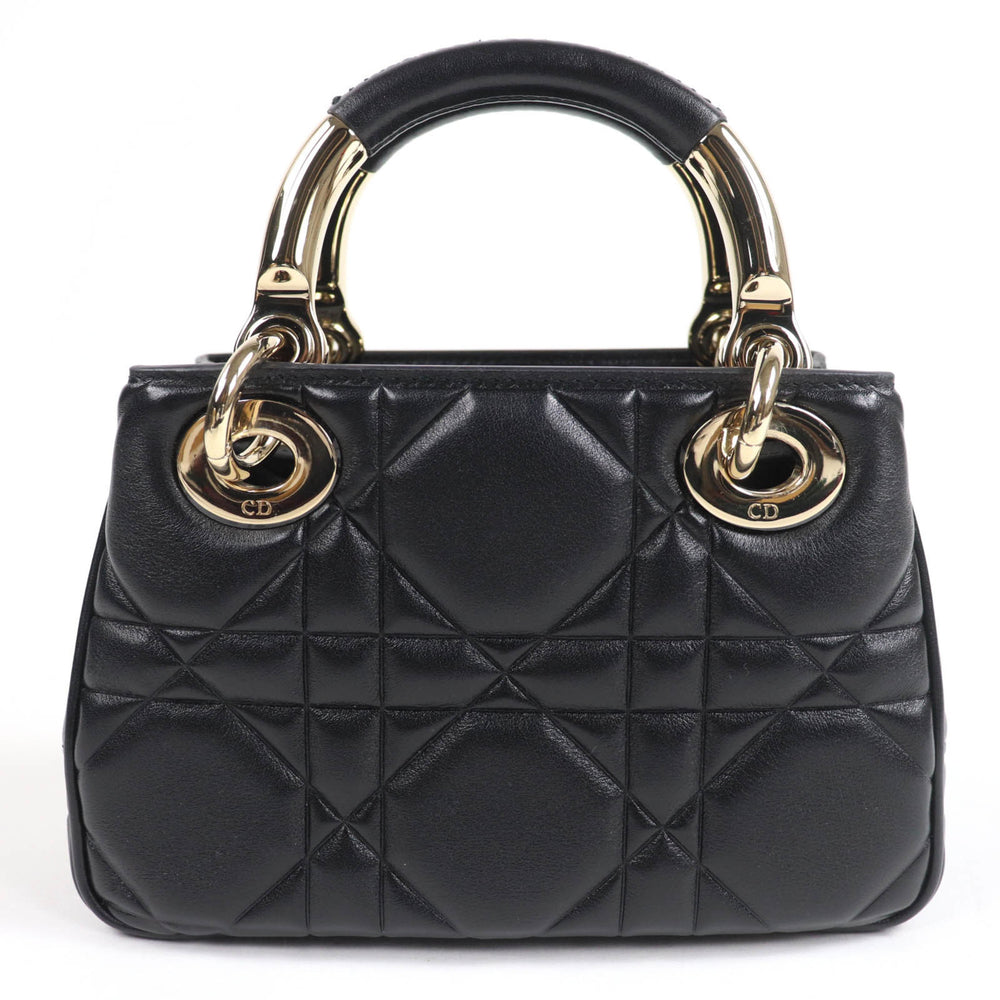 Christian Dior Cannage Lady 95.22 Mini Lambskin 2-Way Handbag/Shoulder Bag, Black, Gold Hardware, Dust Bag Included, Made in Italy — Like New