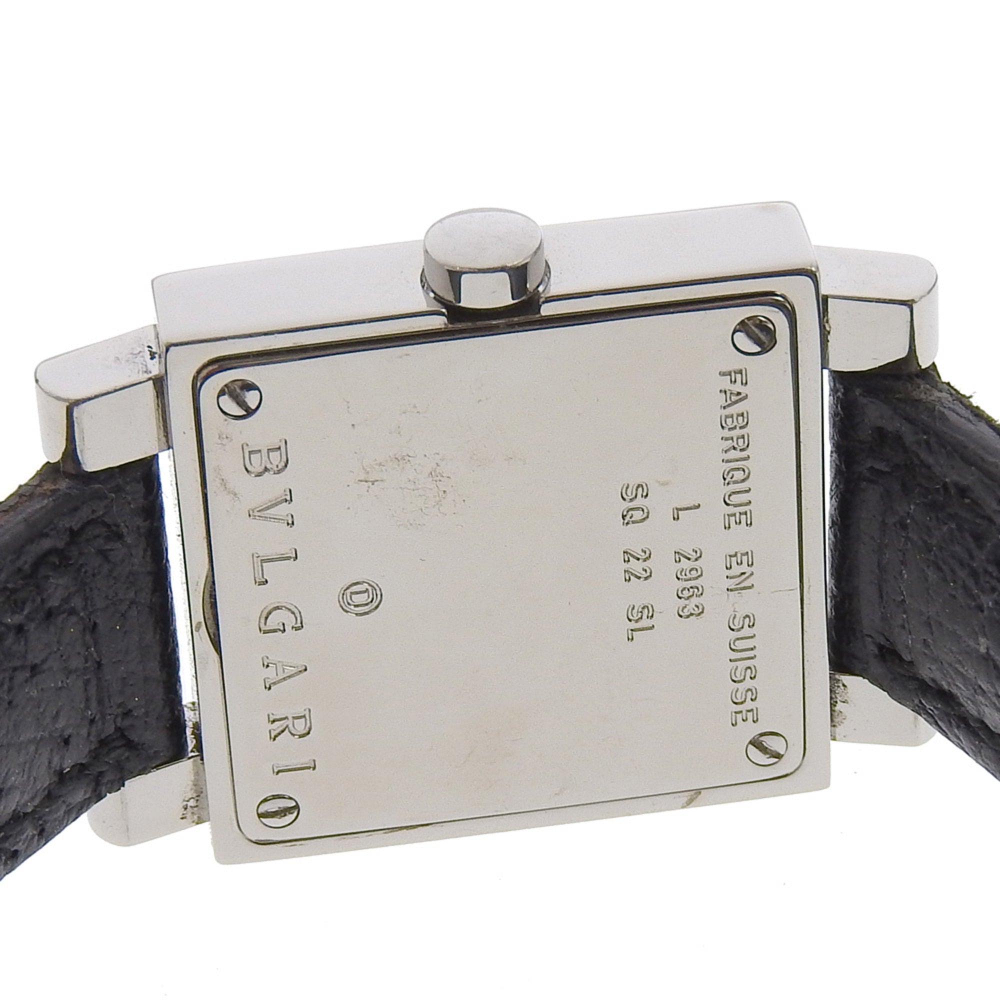 Bvlgari Quadrato SQ22SL Women's Watch, Stainless Steel with Embossed Leather, Quartz Movement, Analog Display, Black Dial — Good