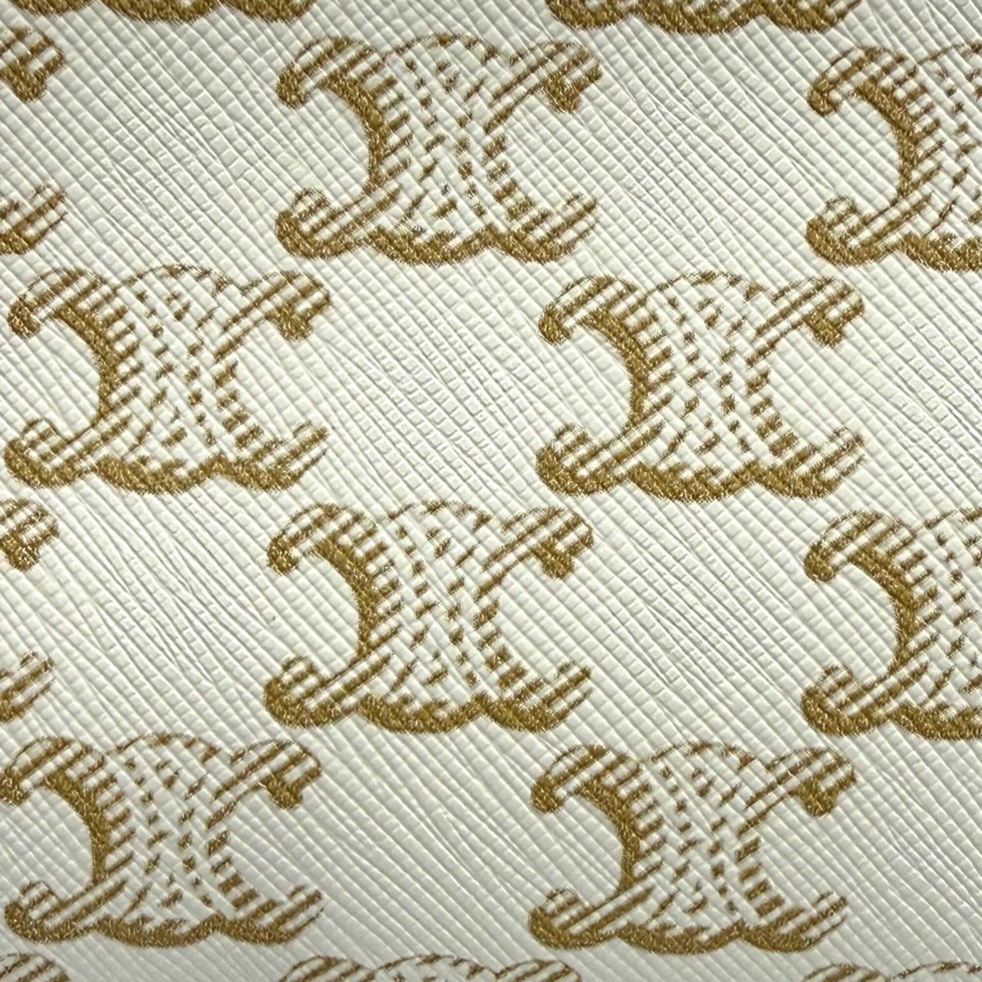 CELINE Triomphe Canvas Logo Chain Clutch Bag Shoulder Off-White Brown Made in Italy Women's Comes with Dust — Like New