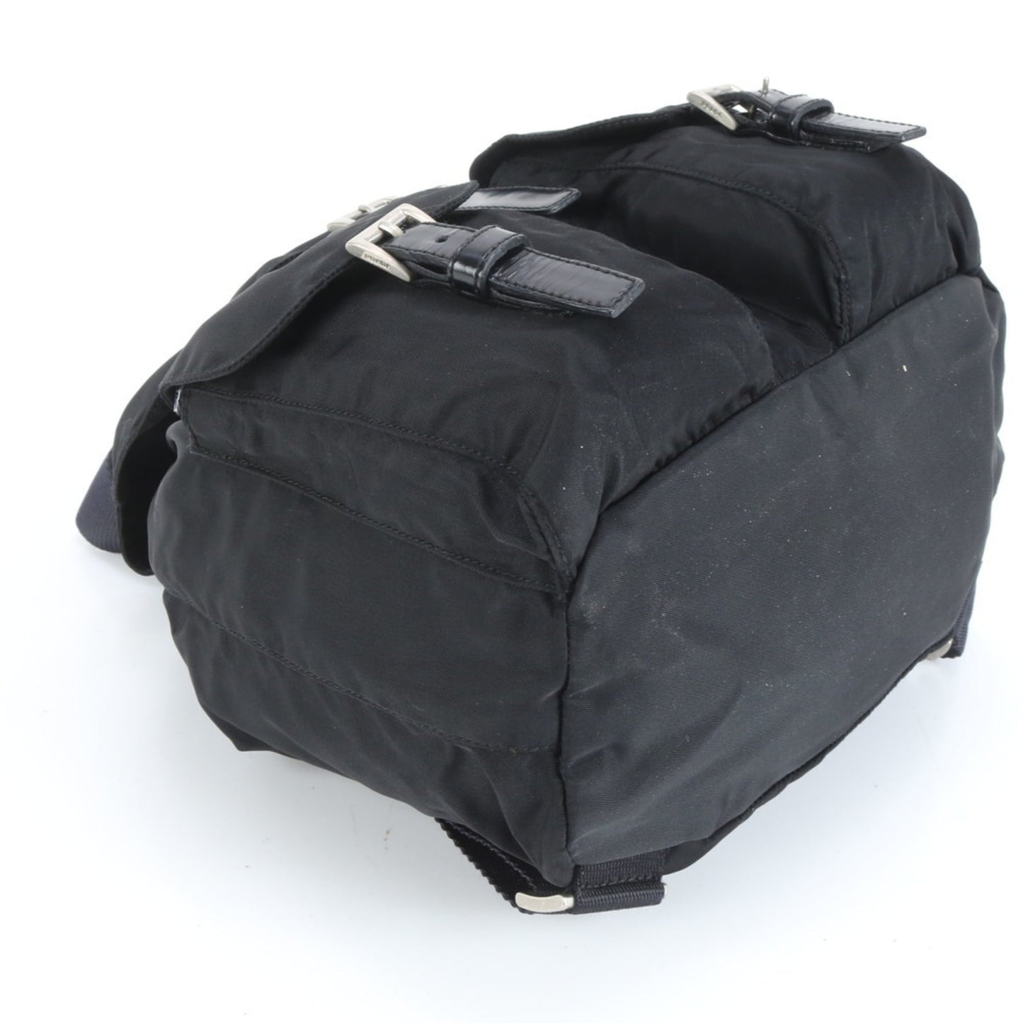 Prada Tessuto nylon and leather backpack with triangle logo, black, for women