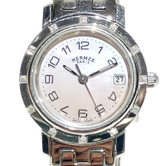 Hermes Clipper Nacre watch, total weight 42.8g, stainless steel, quartz movement, pink mother-of-pearl dial, CL4.230 — Good