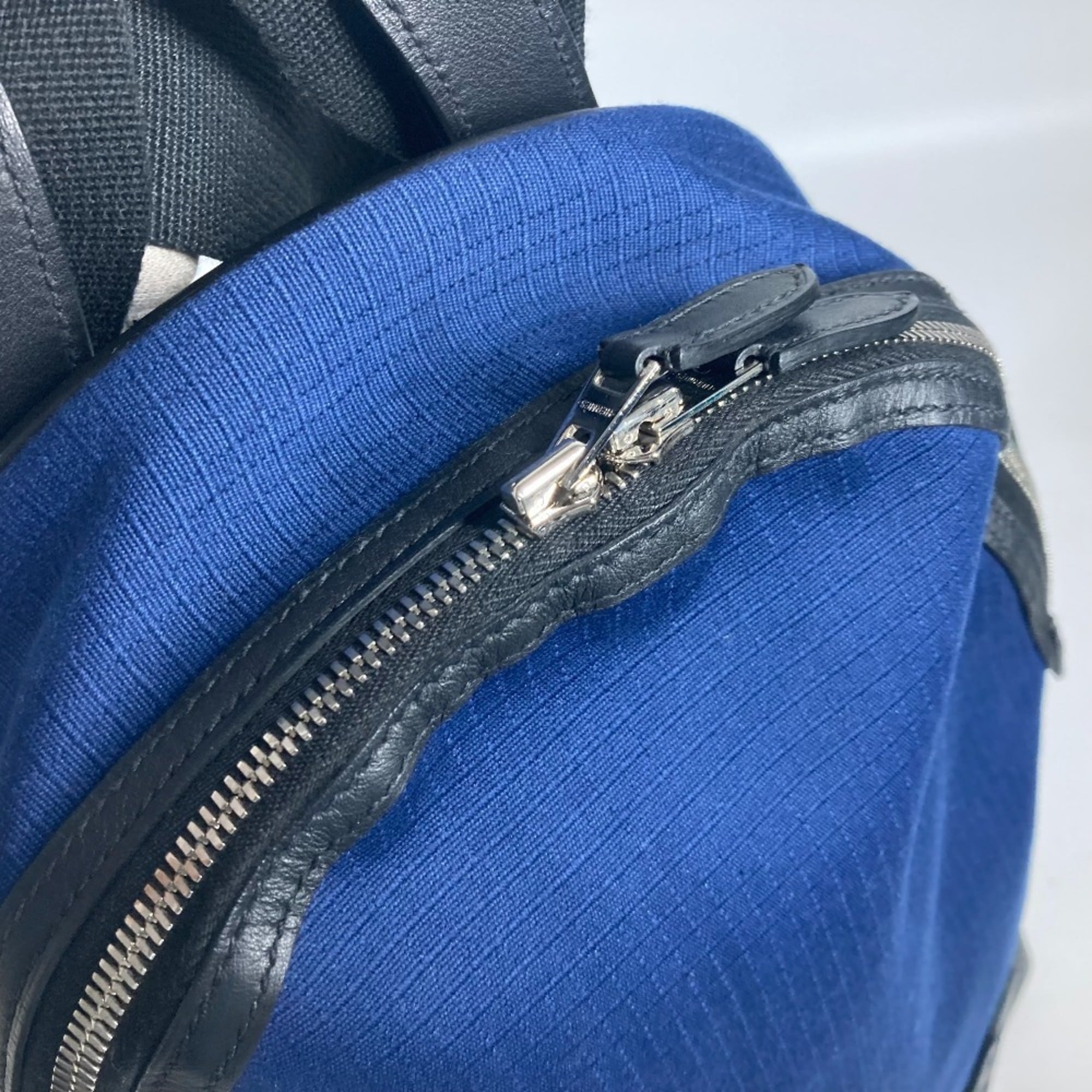 HERMES H Sac Addo All Back Backpack Bicolor Rucksack Leather Canvas Men's Blue E-241127-5 — Like New