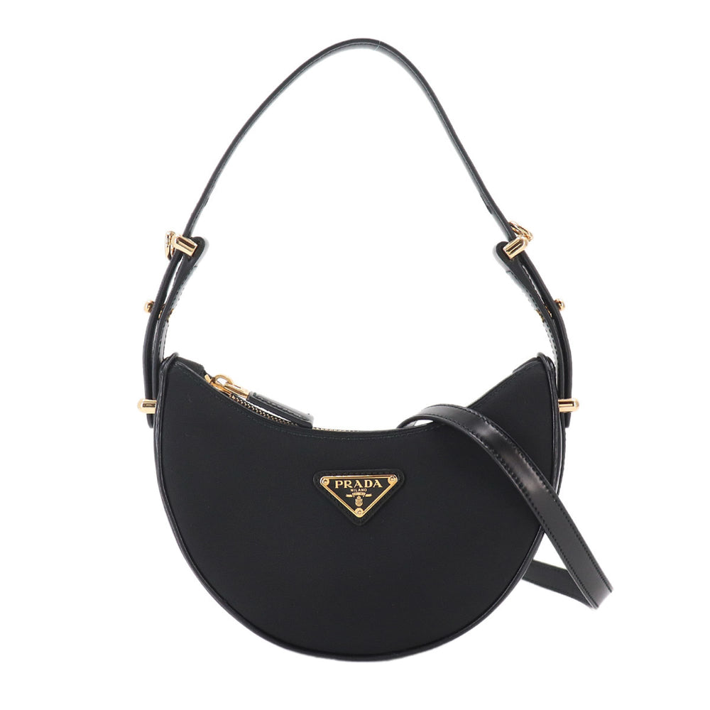 Prada Arque Small 2-way Hand/Shoulder Handbag, Nylon and Leather, Black, 1BC194, Gold Hardware — New - Store Return